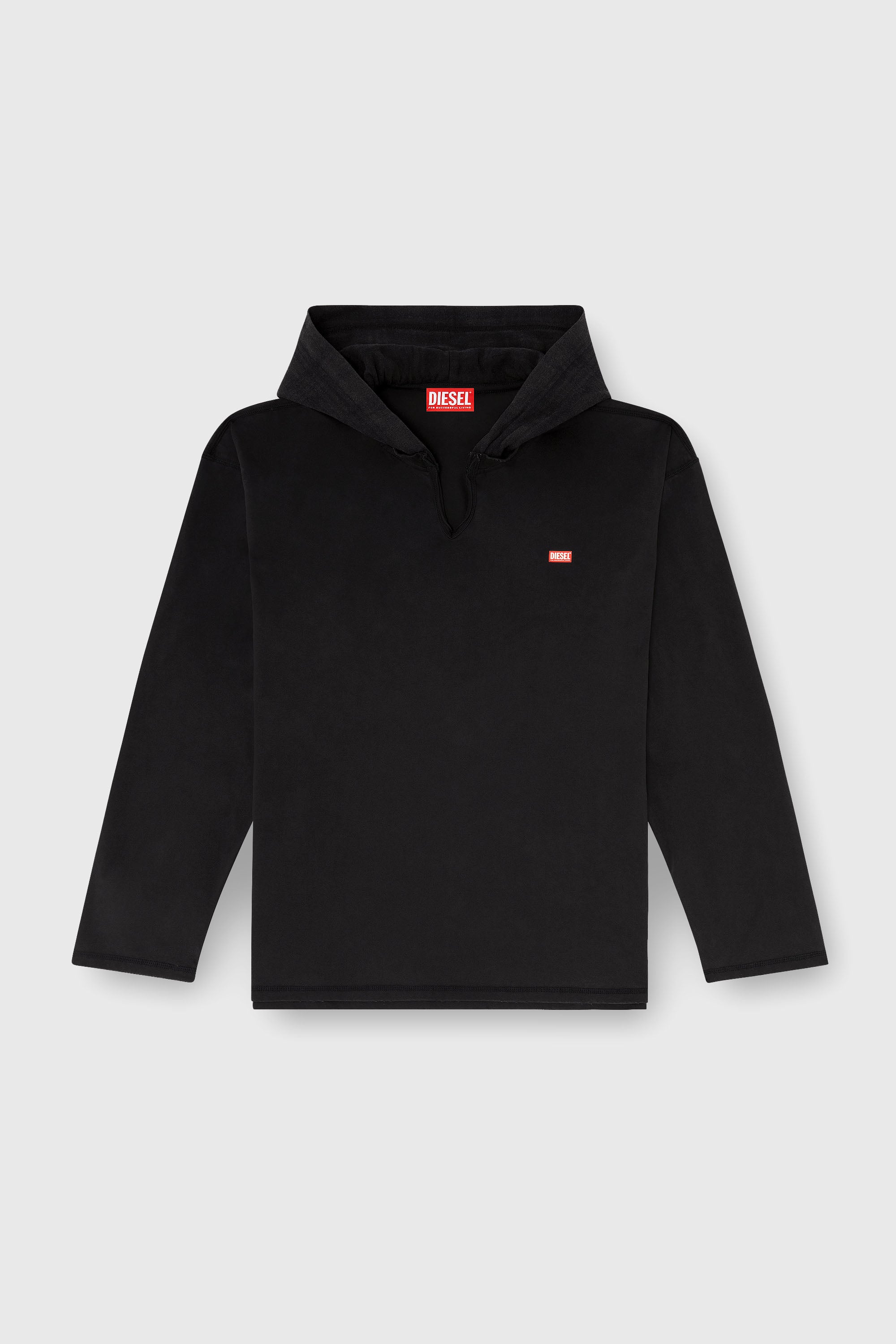 Diesel - T-BOXT-LS-HOOD-CHECK, Male's フード付き長袖Tシャツ in ブラック - 2