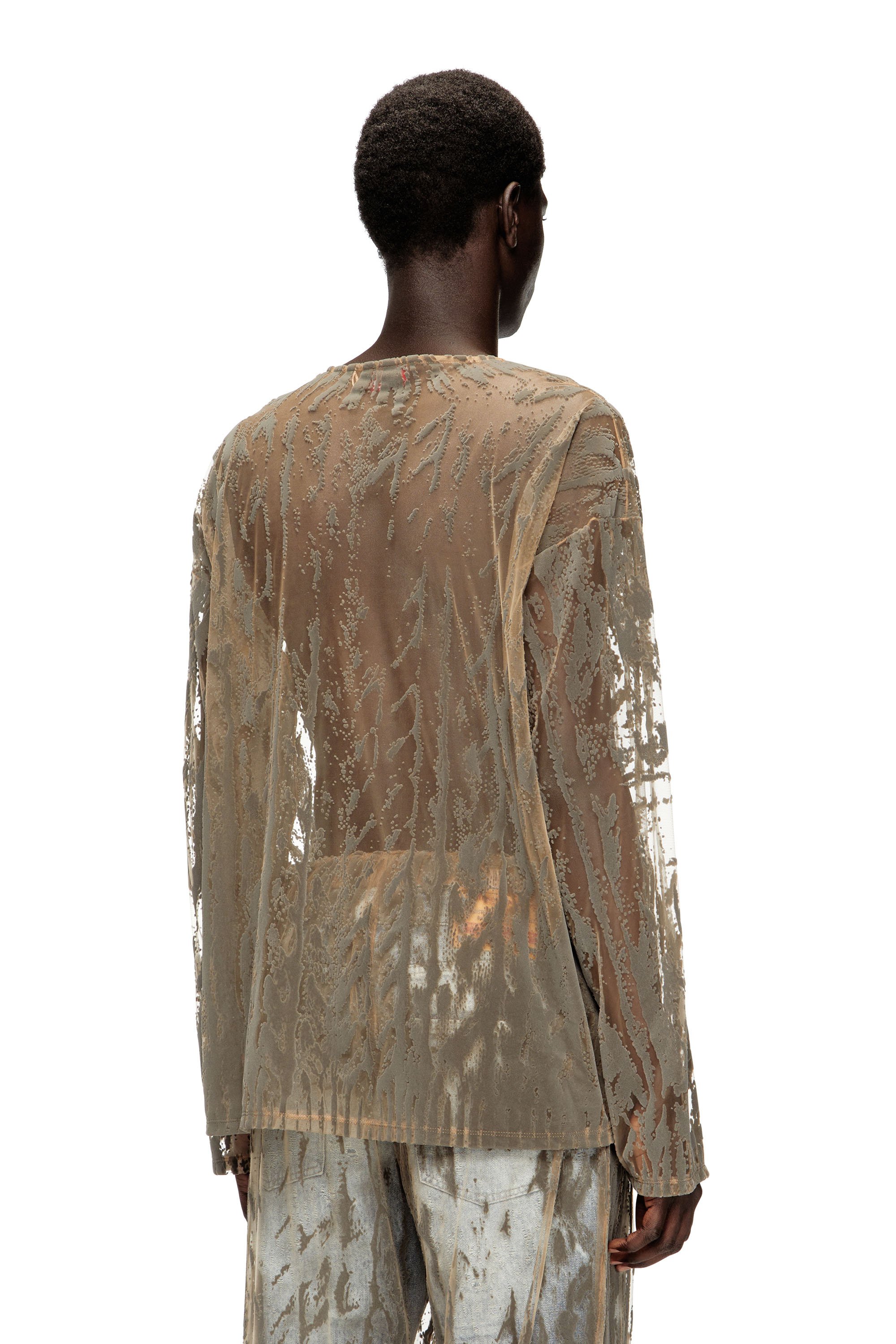Diesel - T-TARAS, Male's Long-sleeve top in flocked tulle in ライトグレー - 4