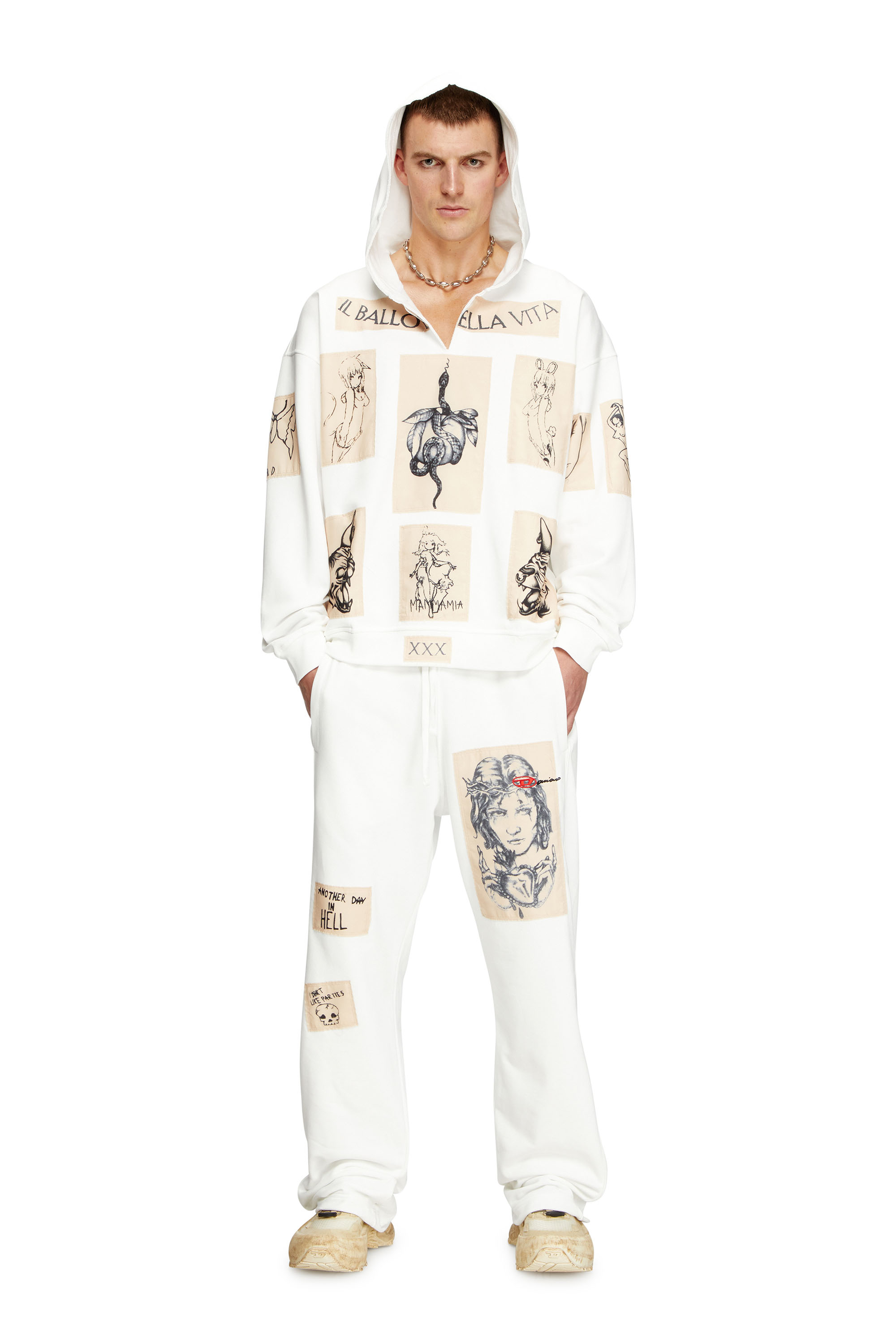 Diesel - P-MARTYANS-DD, Unisex's Track pants with tattoo patches in ホワイト - 1