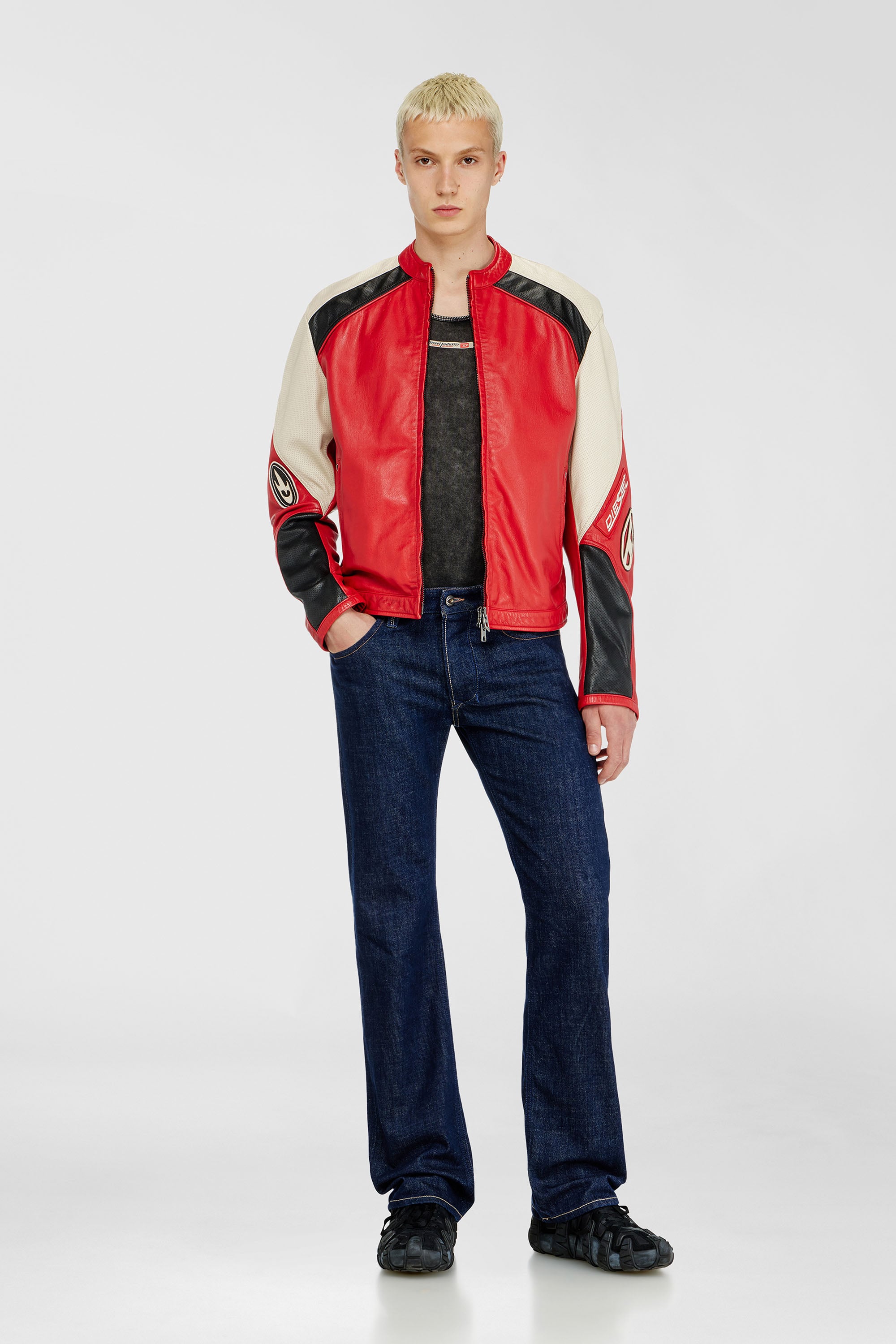 Diesel - L-AHTI, Male's レザージャケット in ベージュ/レッド - 2