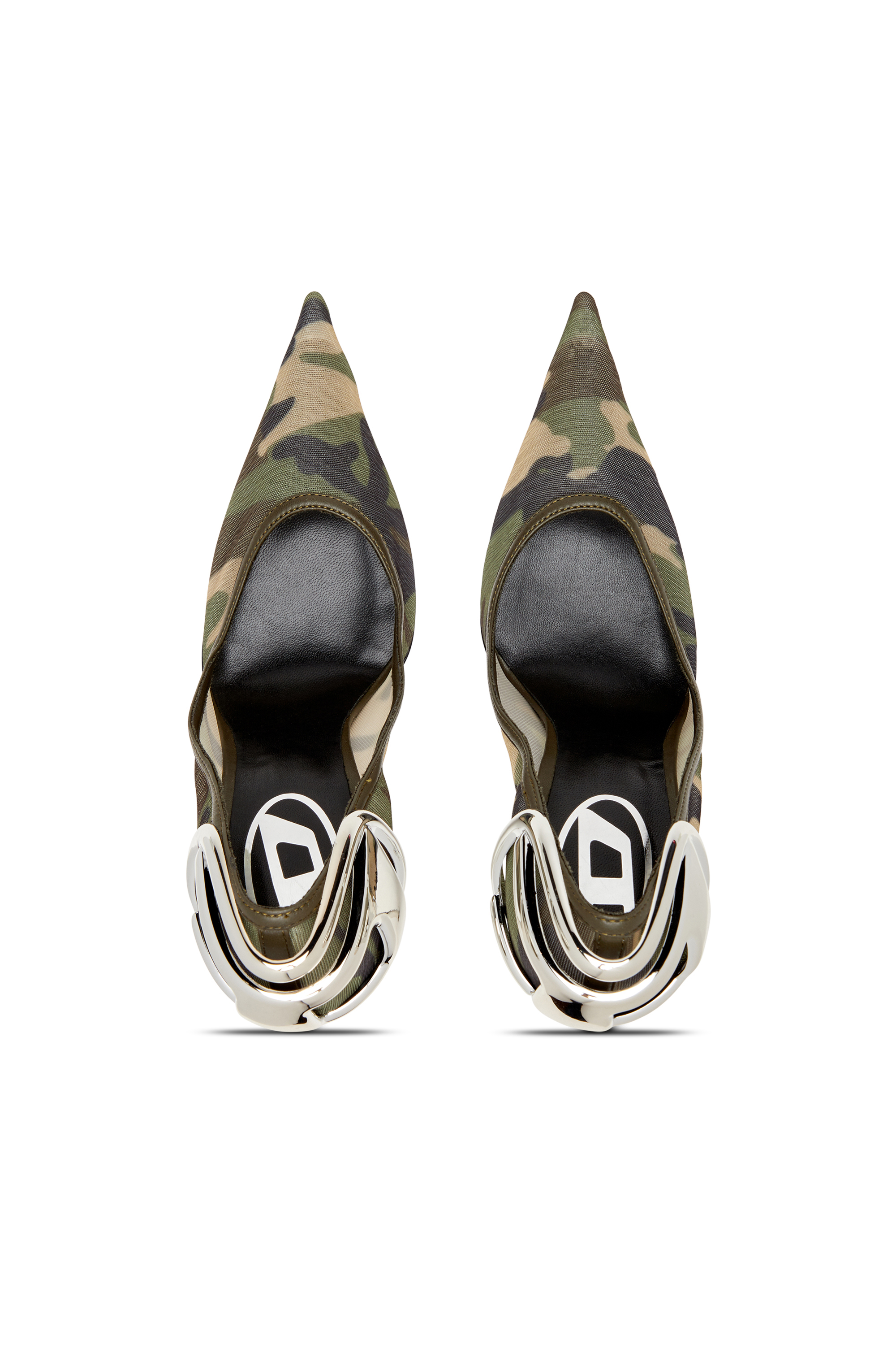 Diesel - D-TEN&HALF P, Female's D-Ten&Half-Camo-mesh pumps with curved heel in ミリタリーグリーン - 4