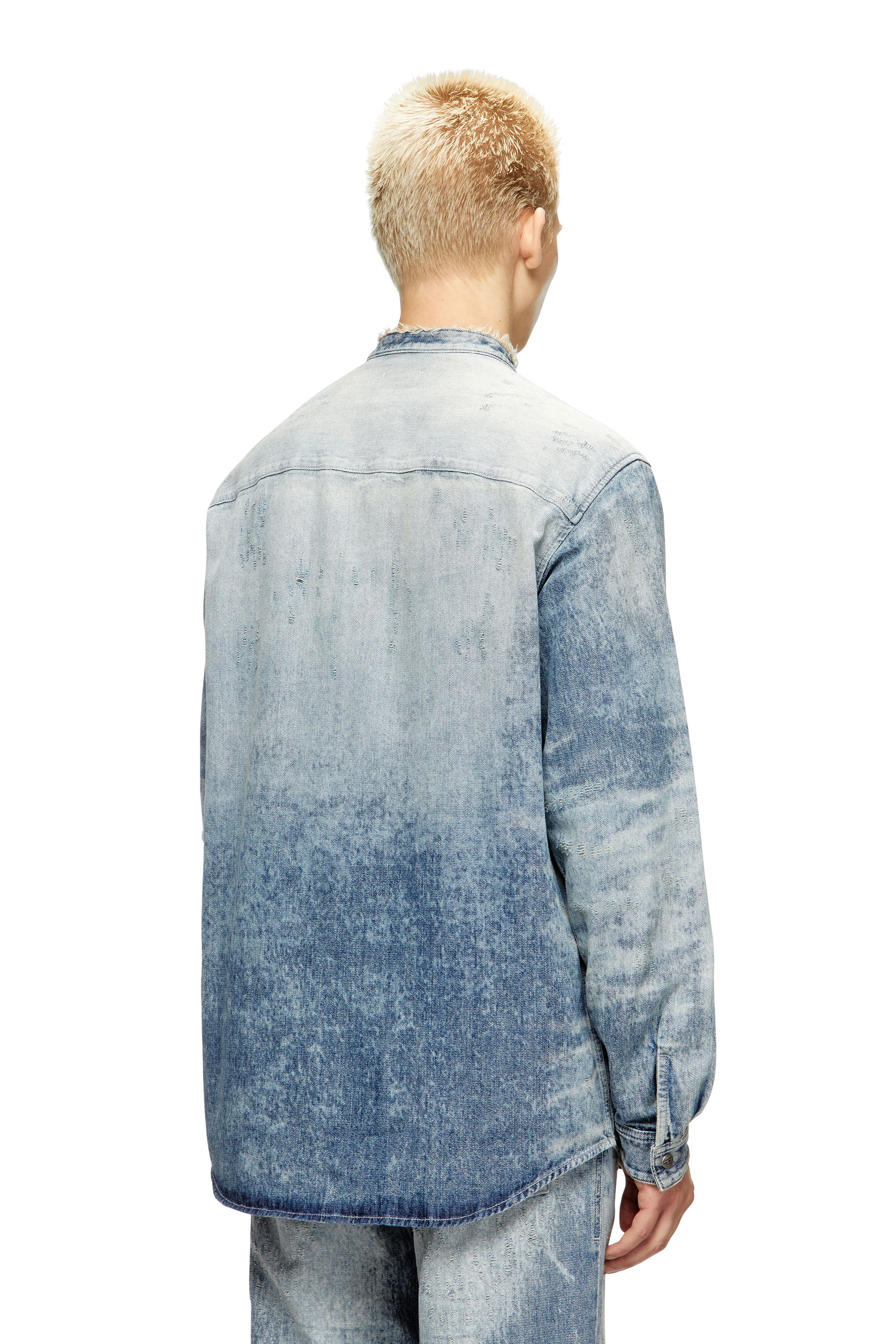 Diesel - D-SIMP-FSH, Male's Shirt in distressed honeycomb denim in ライトブルー - 4