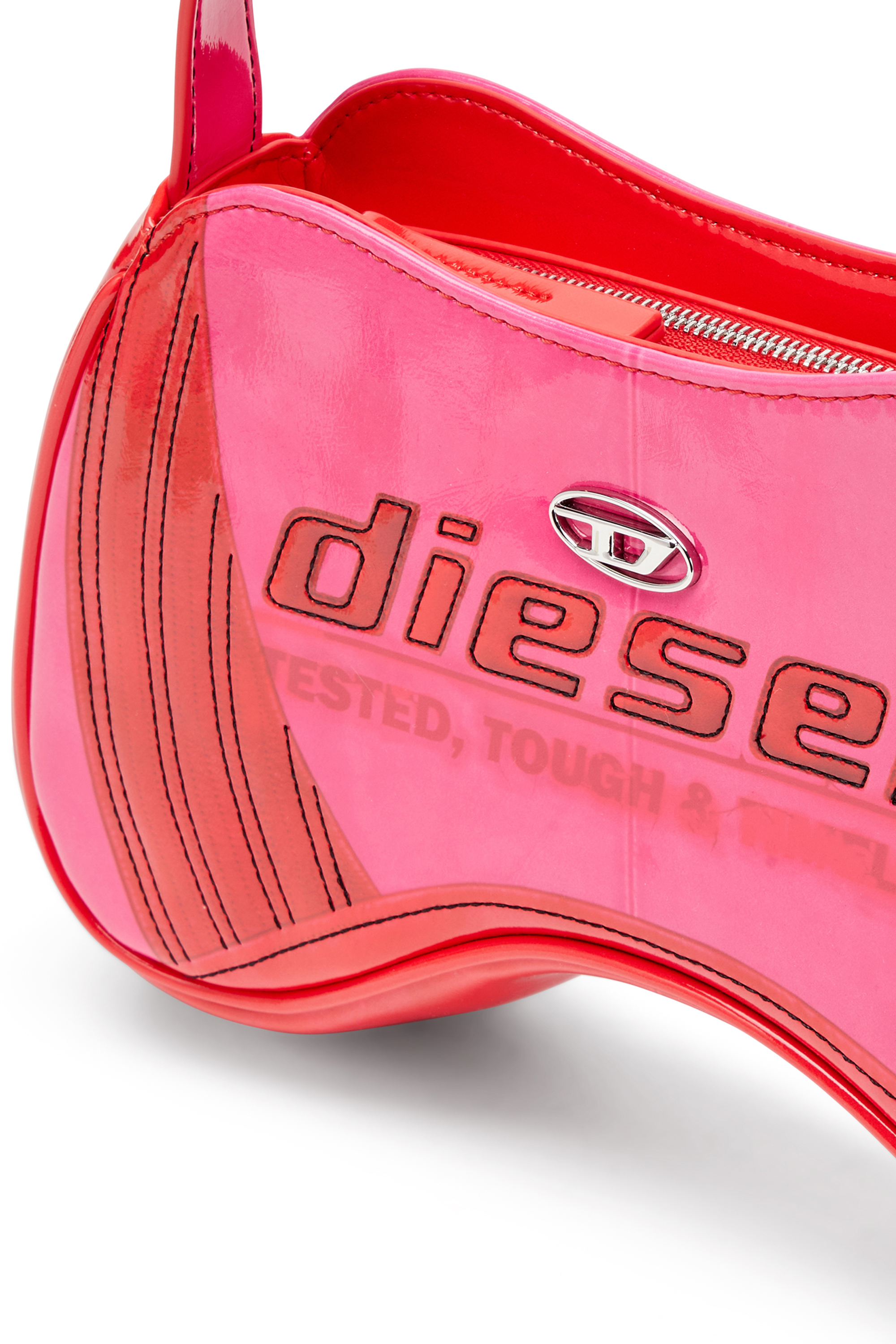 Diesel - PLAY SHOULDER, Female's Play-Glossy shoulder bag with biker details in ピンク / ホワイト - 5