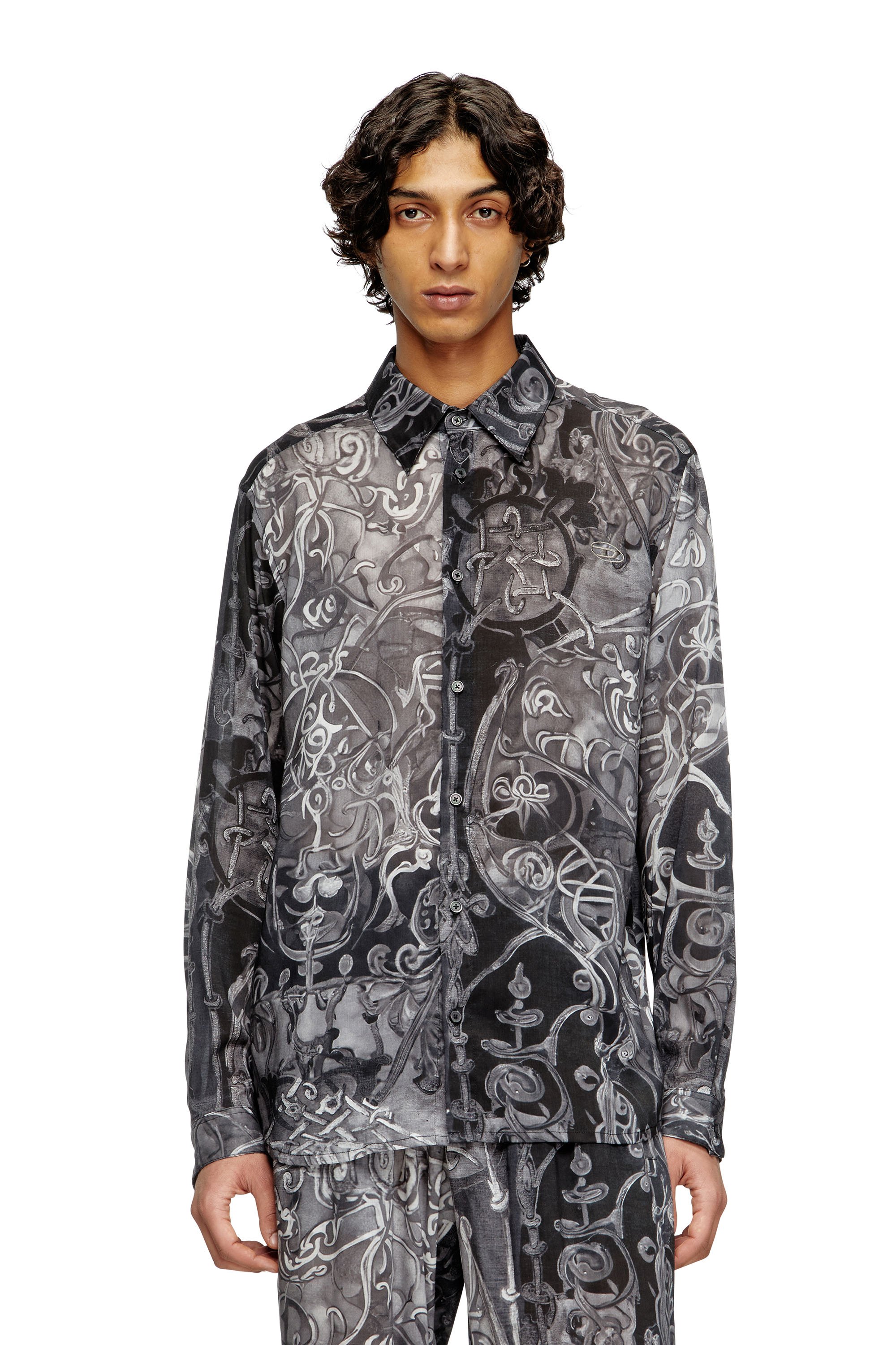 Diesel - S-SIMPLY-B-AJFW, Male's TENCEL™ shirt with medieval print in ブラック - 1