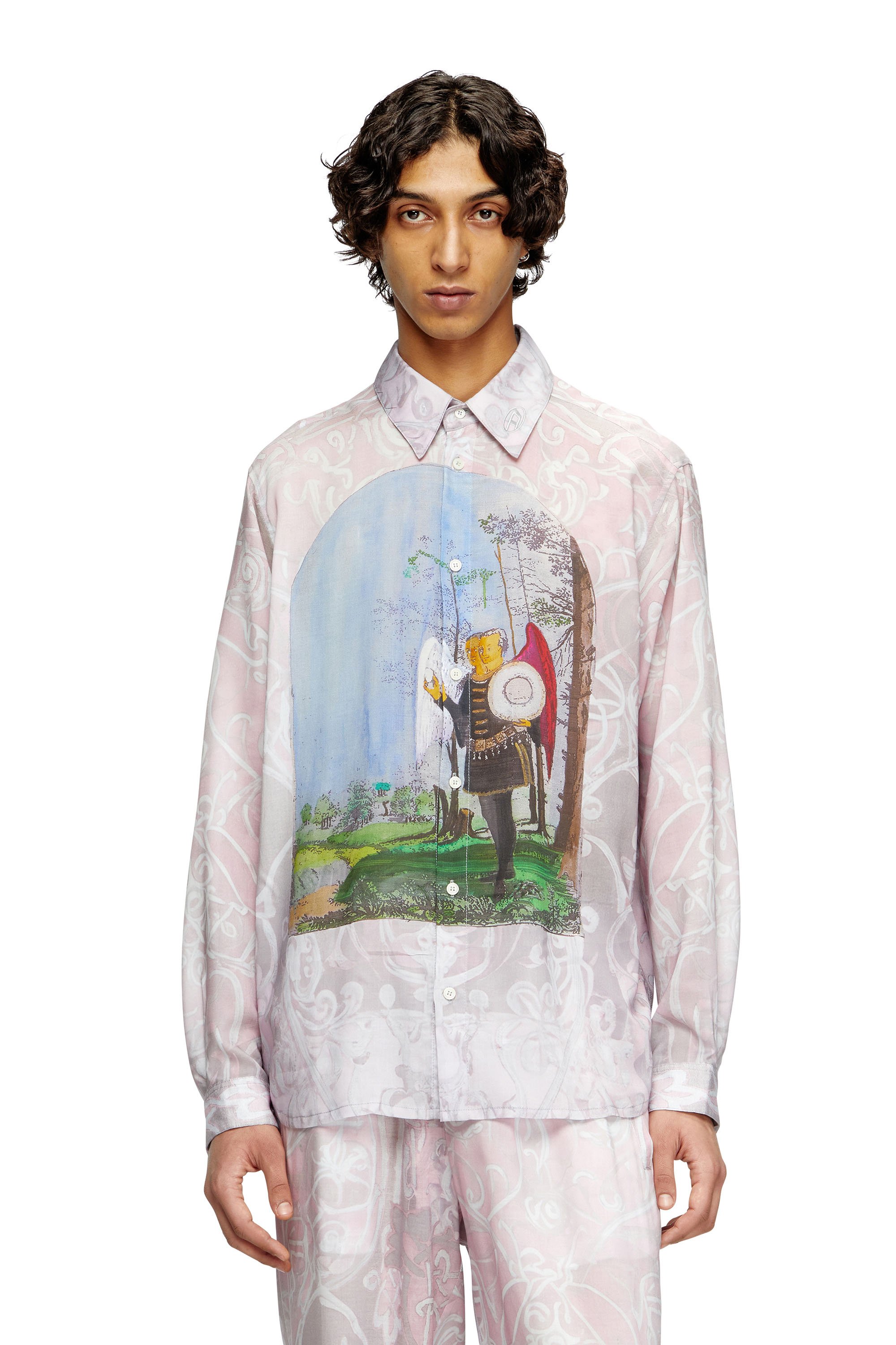 Diesel - S-SIMPLY-A-AJFW, Unisex's Shirt with medieval print in ピンク / ホワイト - 2