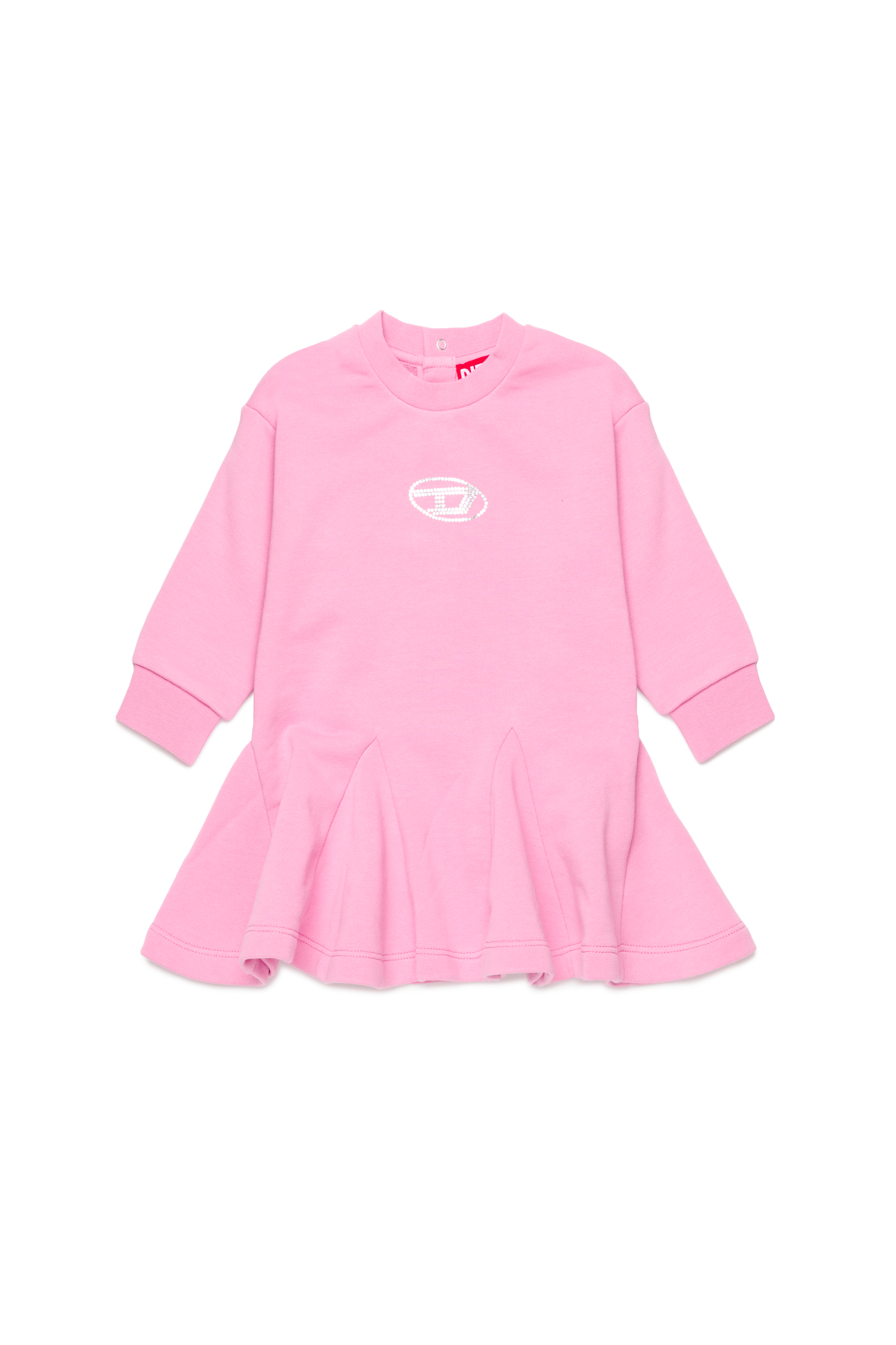 Diesel - DLUNLYB, Female's Sweat cotton dress with crystal Oval D logo in ピンク / ホワイト - 1