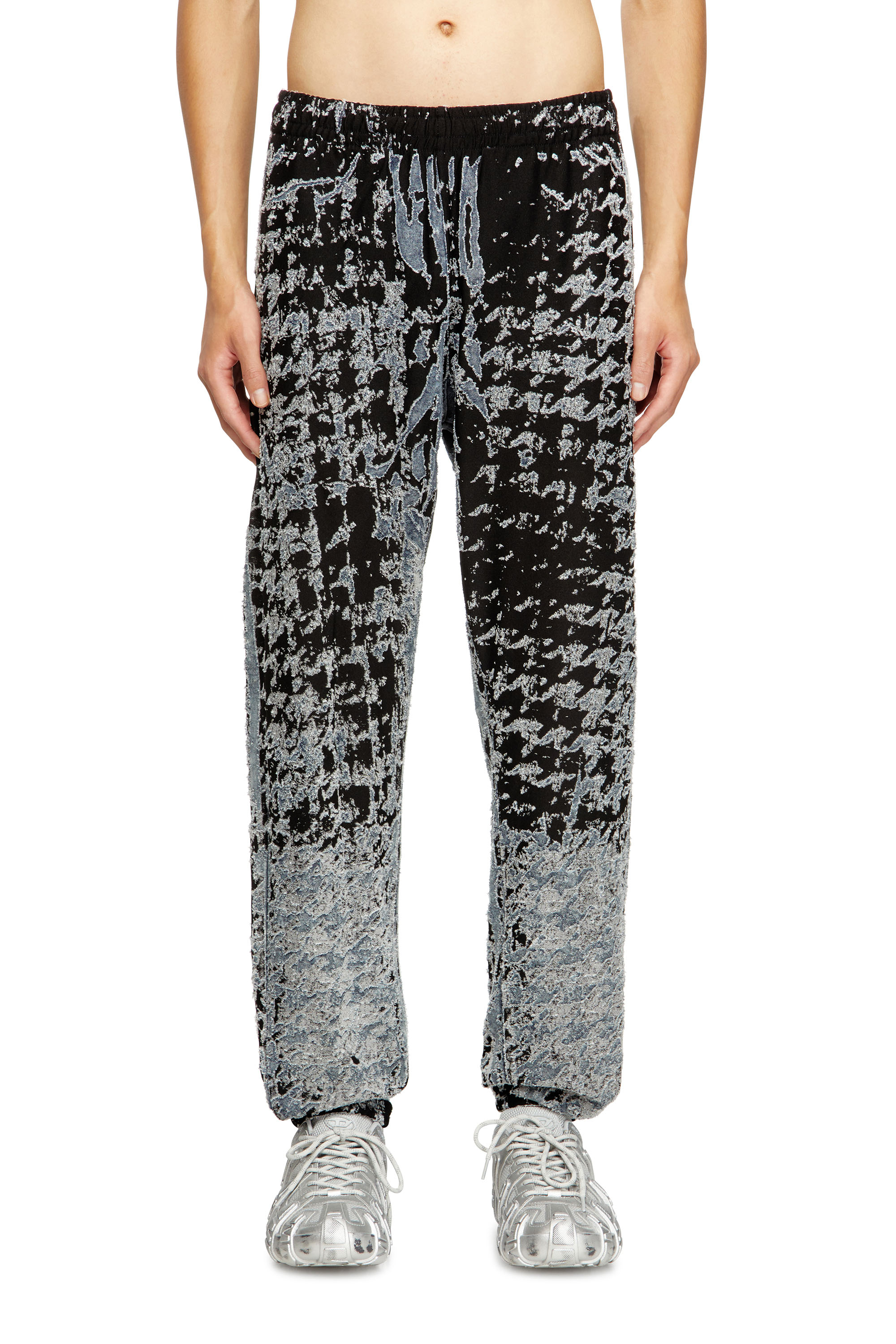 Diesel - P-LABIS, Male's Elasticated pants in devoré houndstooth in ブラック/ホワイト - 2