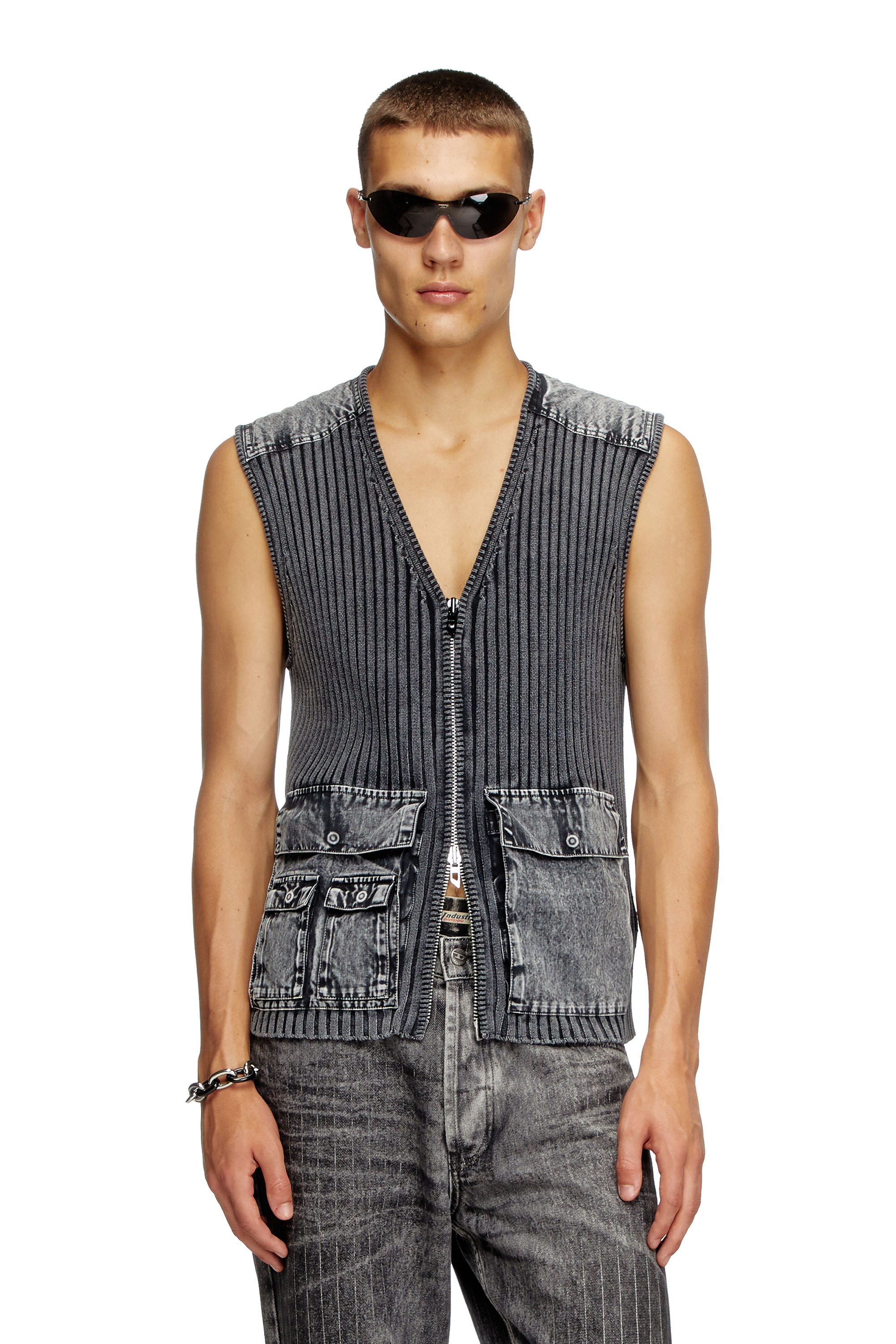 Diesel - K-MARGIE, Male's Utility vest with contrast panels in ダークグレー - 1