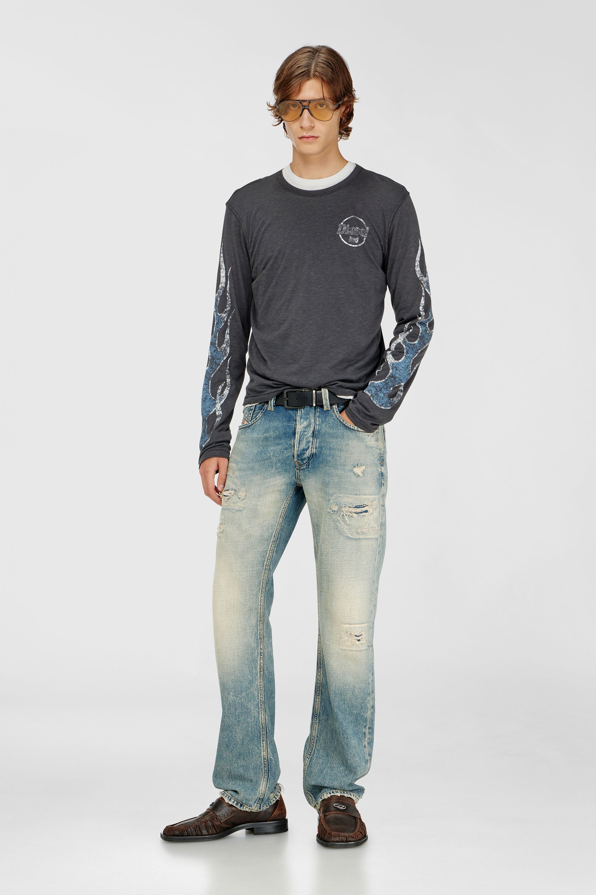 Diesel - T-NOTS-LS, Male's 長袖Tシャツ in ダークグレー - 1