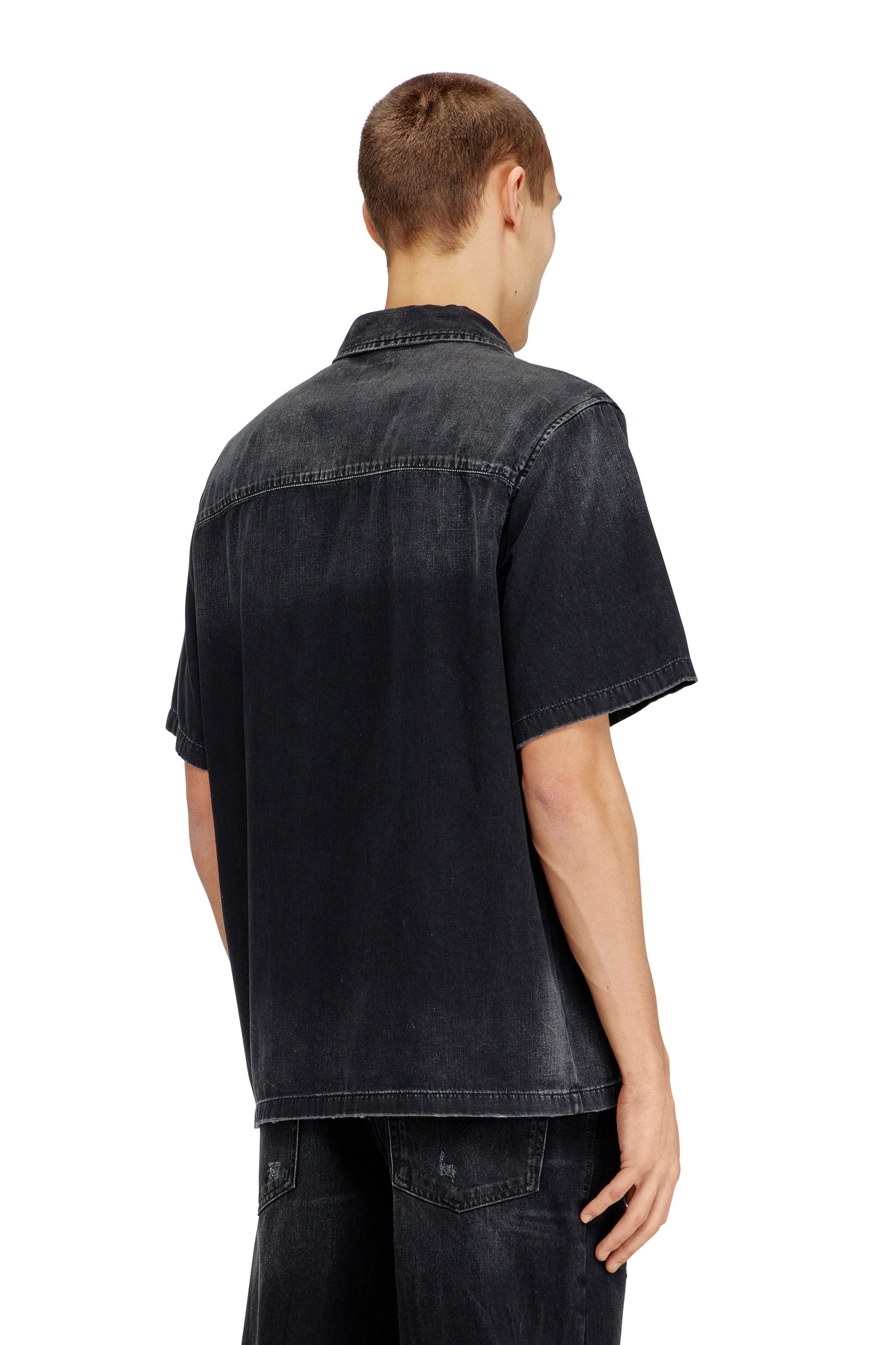 Diesel - D-NABIL-D, Male's Denim short-sleeve shirt in ブラック - 4