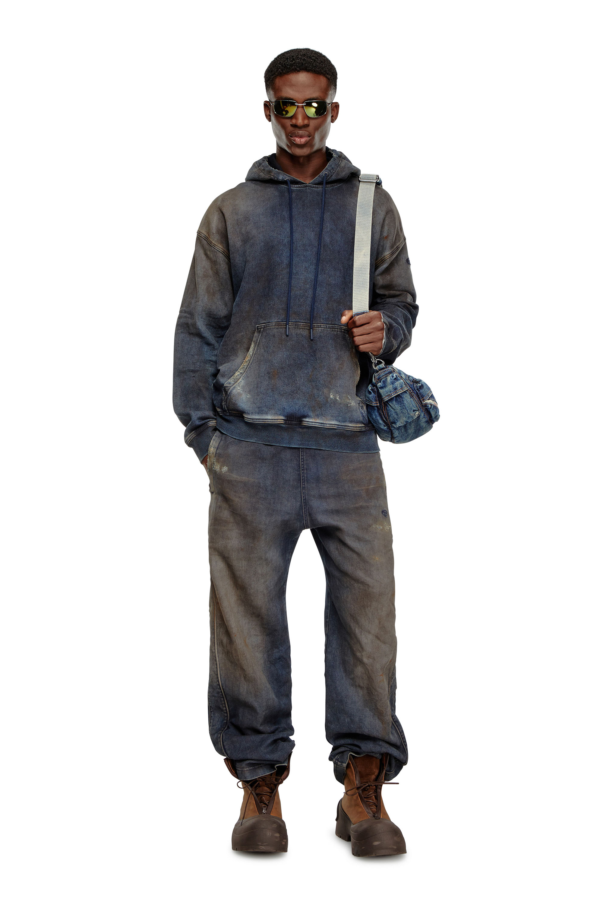 Diesel - D-UM-RIB TRACK, Unisex's Sweatshirt in distressed Track Denim in ダークブルー - 2