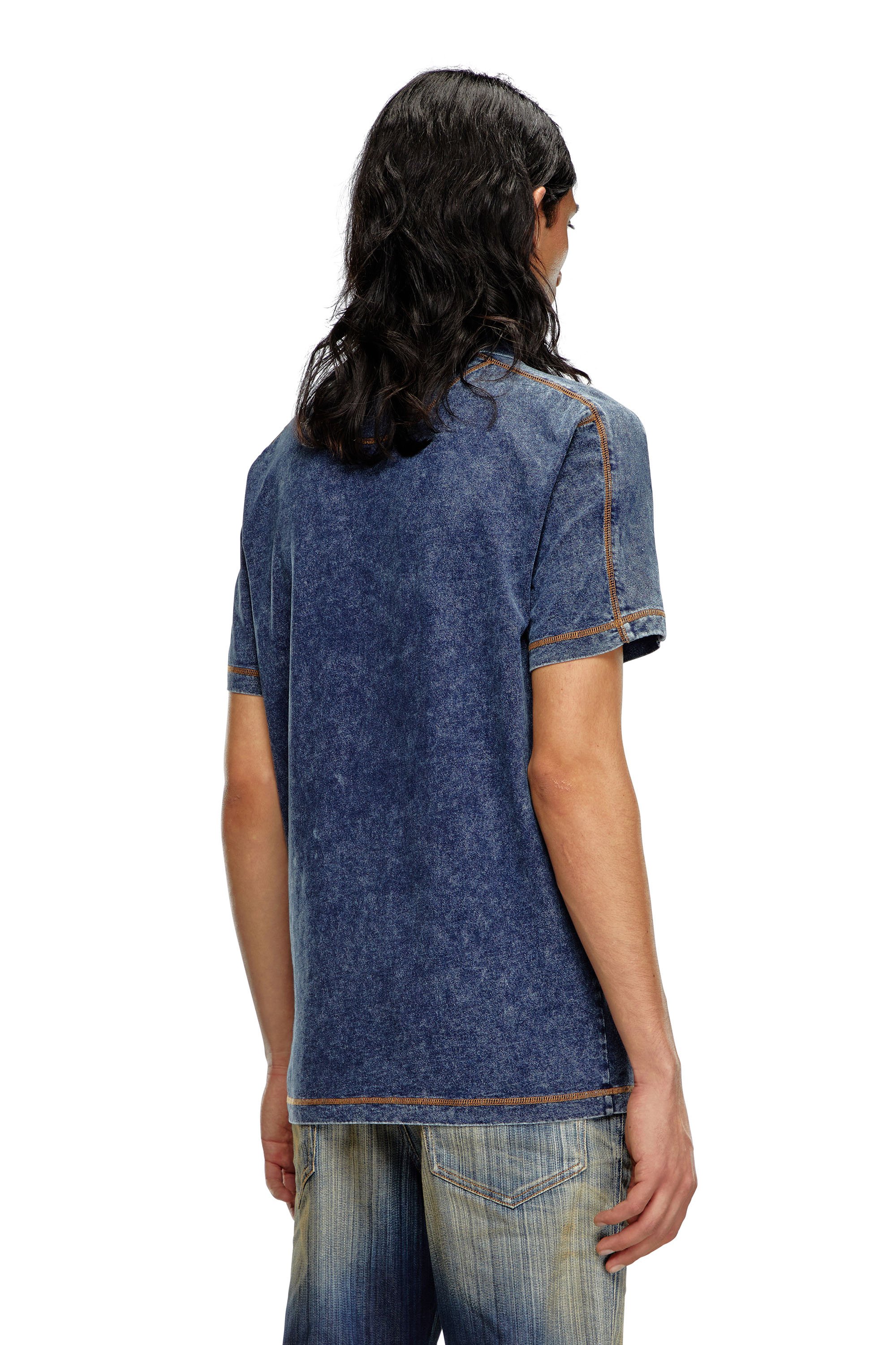 Diesel - T-SWIND, Male's Polo shirt in denim-effect jersey in ブルー - 4