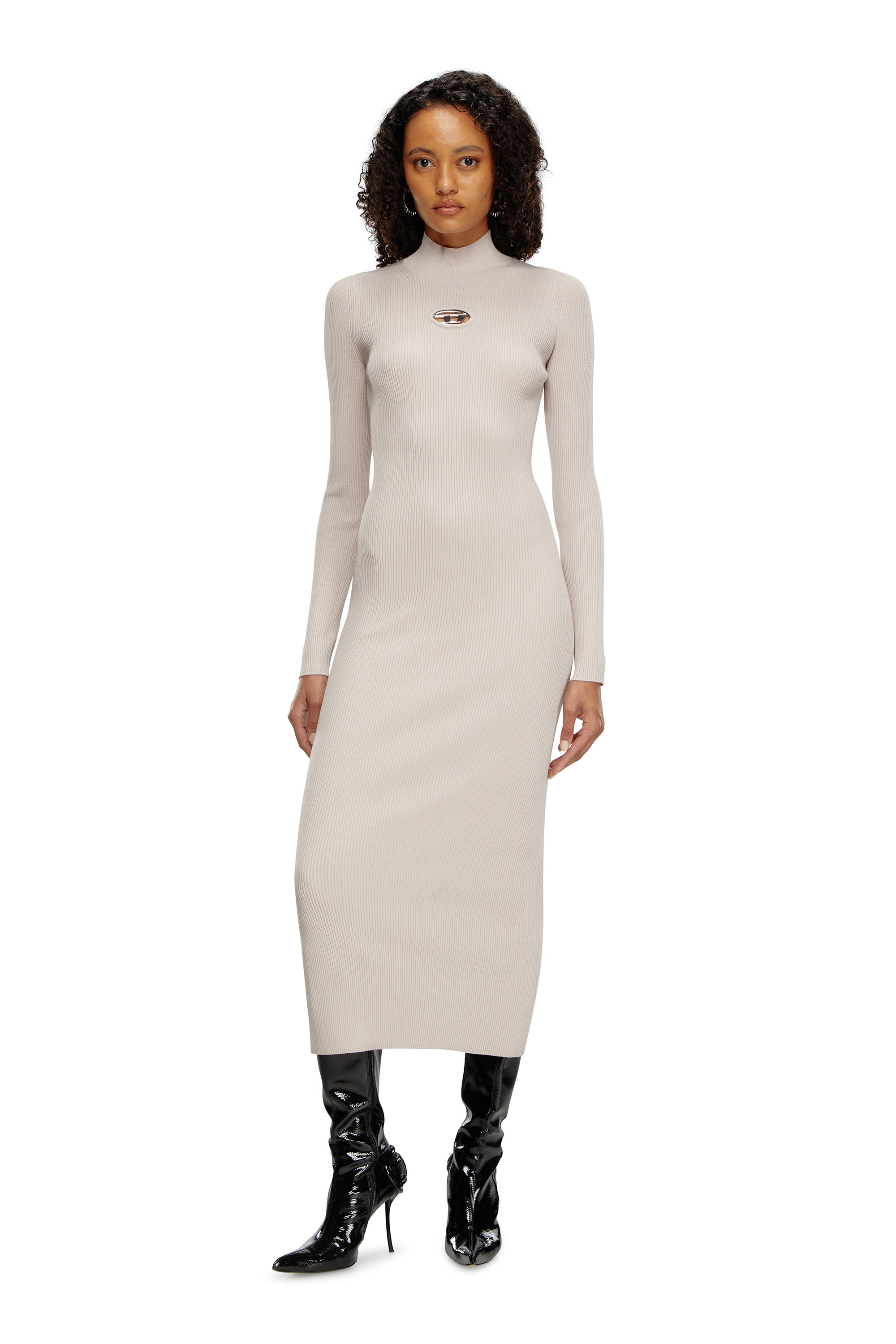 Diesel - M-ZARY-B, Female's Long dress in ribbed knit in ライトグレー - 2