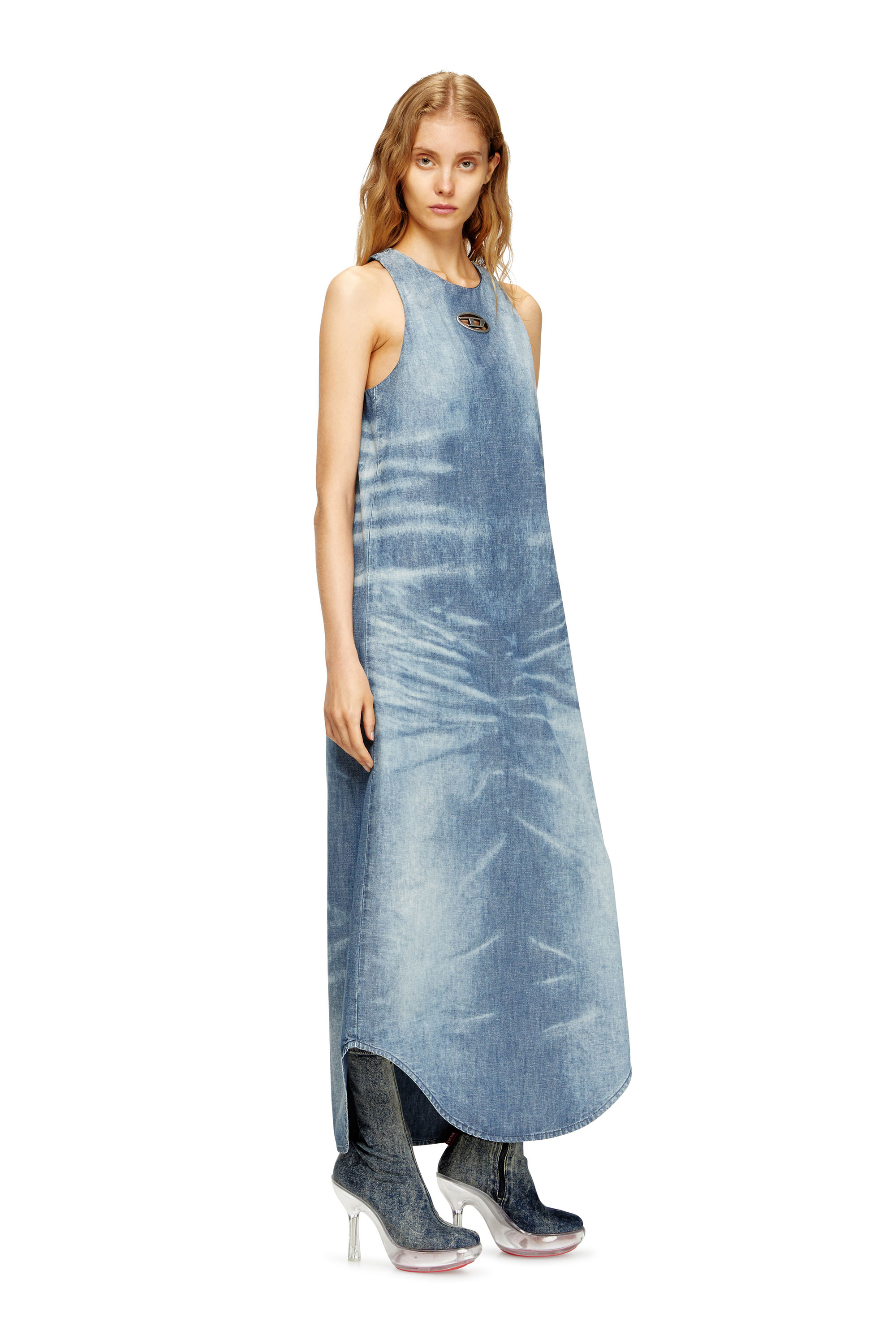 Diesel - DE-LINA-S, Female's Long dress in marbled denim in ライトブルー - 1