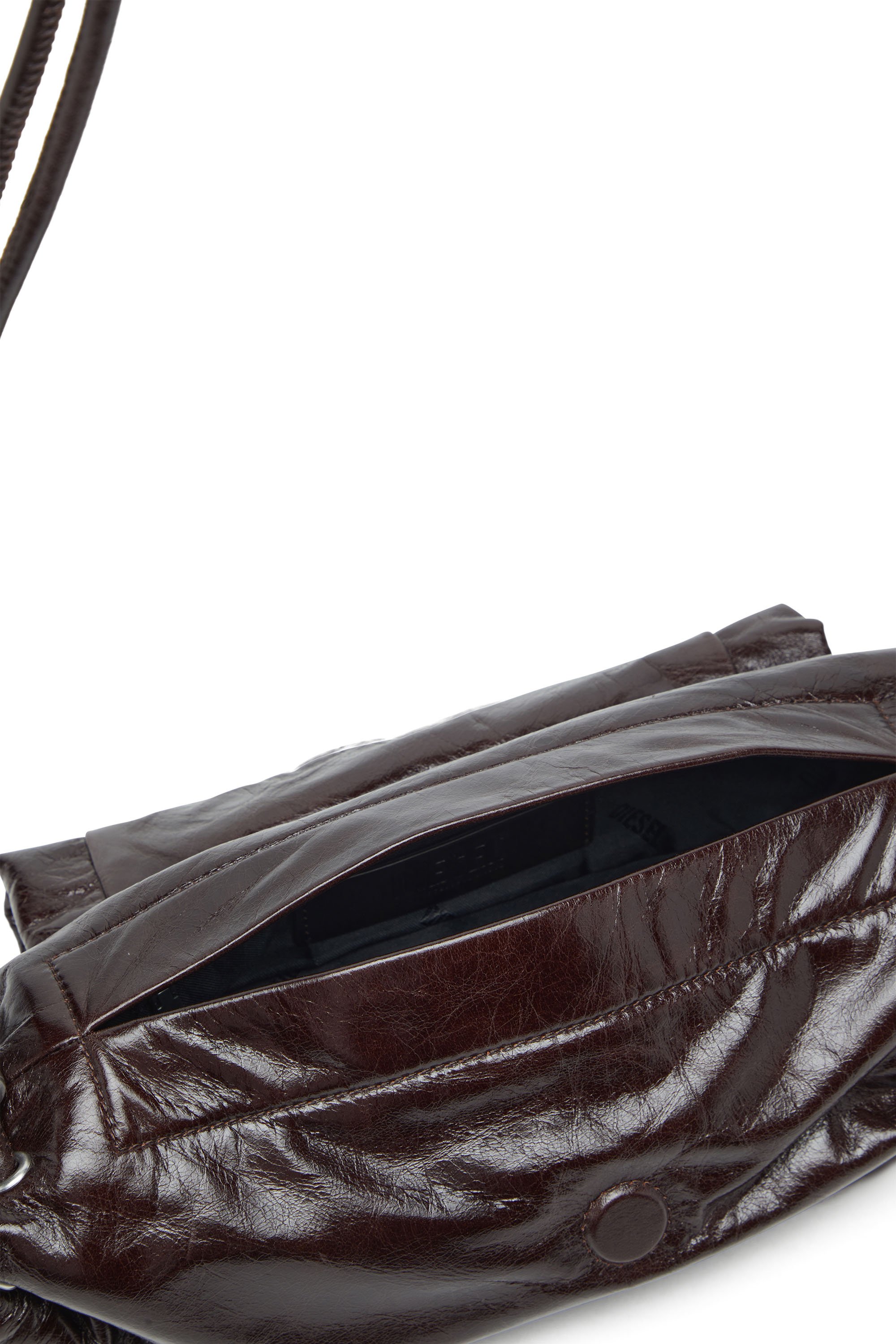 Diesel - SCRUNCH-D SHOULDER S, Female's Scrunch-D S-Shoulder bag in scrunched leather in ダークブラウン - 3