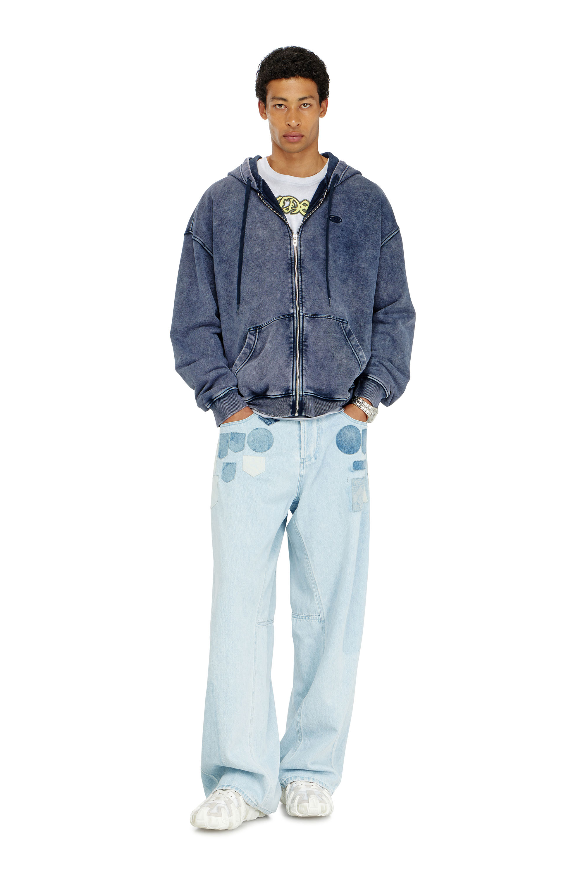 Diesel - S-BOXT-HOOD-ZIP-DEN, Male's ジップアップパーカー in ブルー - 1