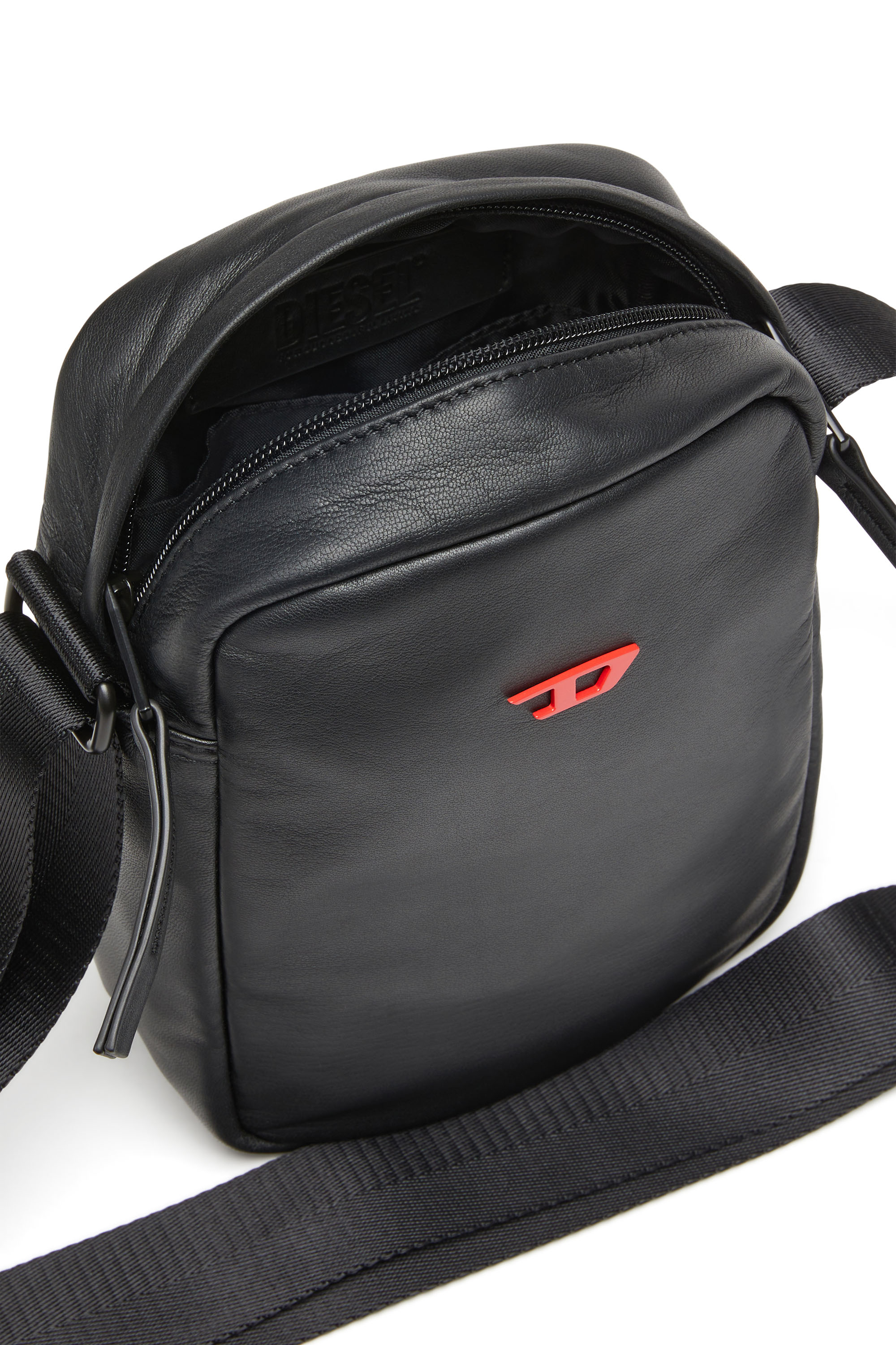 Diesel - RAVE CROSSBODY, Male's Rave-Leather crossbody bag with metal D in ブラック - 4