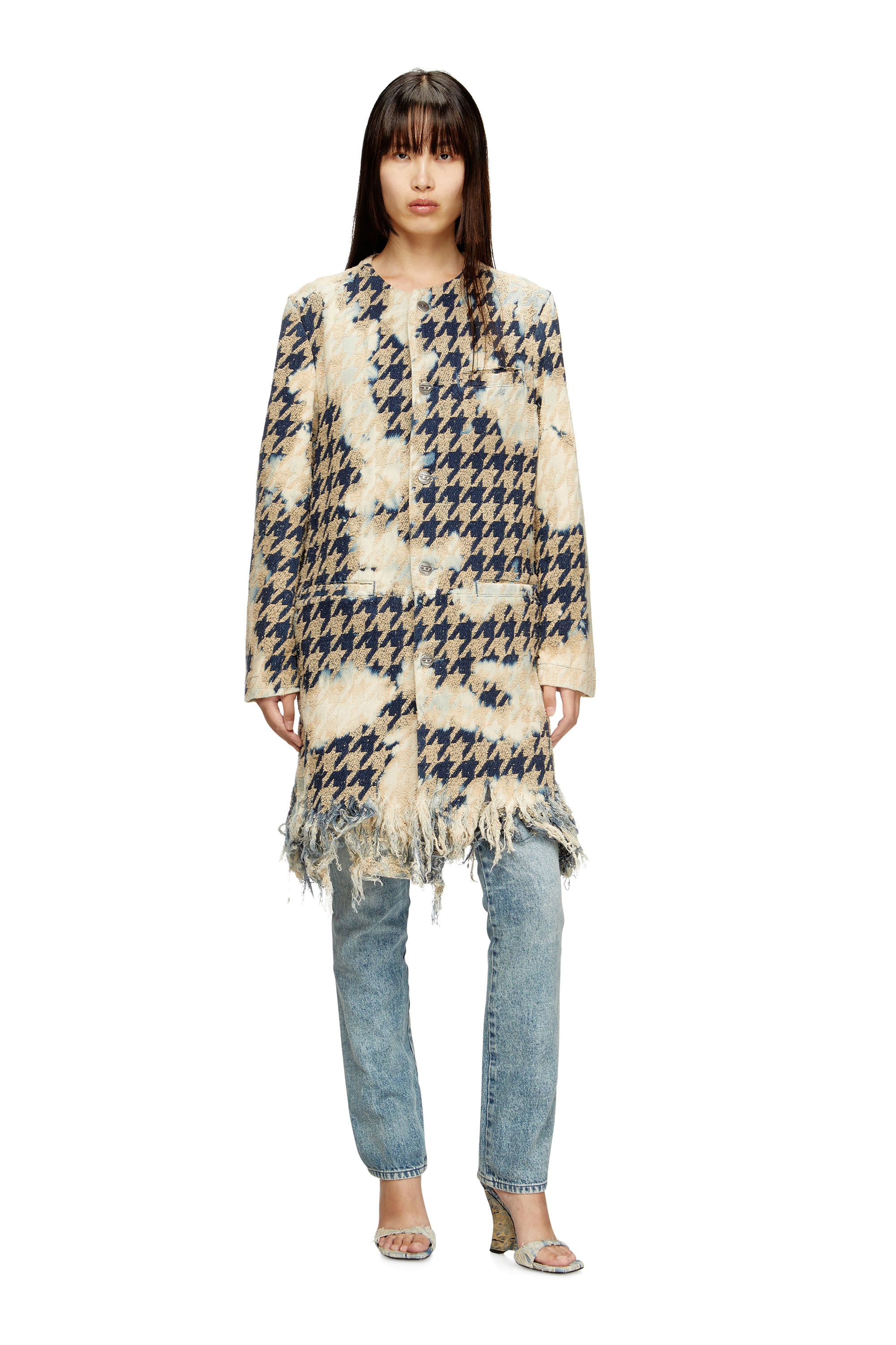 Diesel - D-LOT-FSH1, Unisex's Coat in houndstooth-weave denim in ベージュ/ブルー - 1