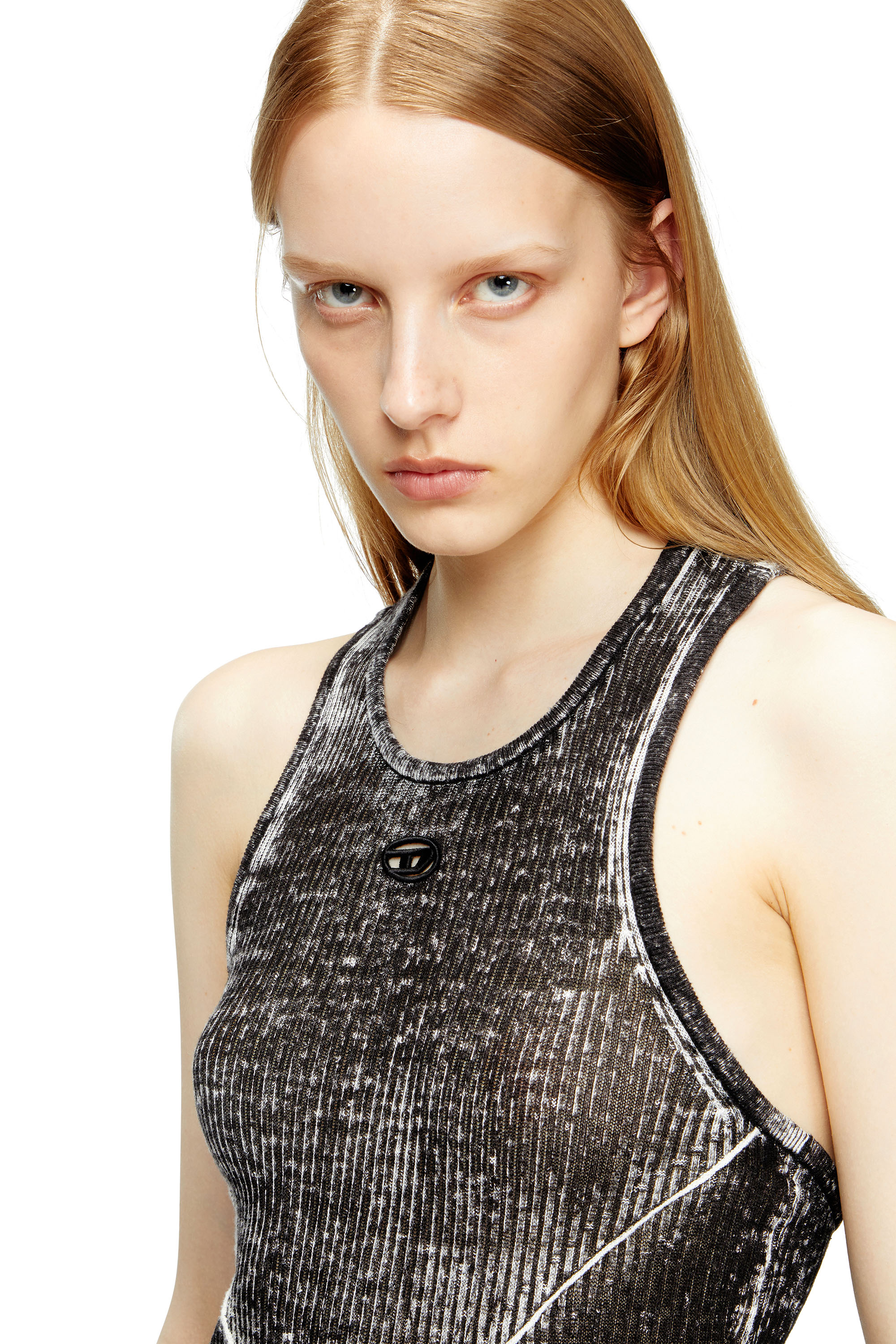Diesel - M-RAB, Female's Linen-knit dress with cut-out logo in ブラック - 4