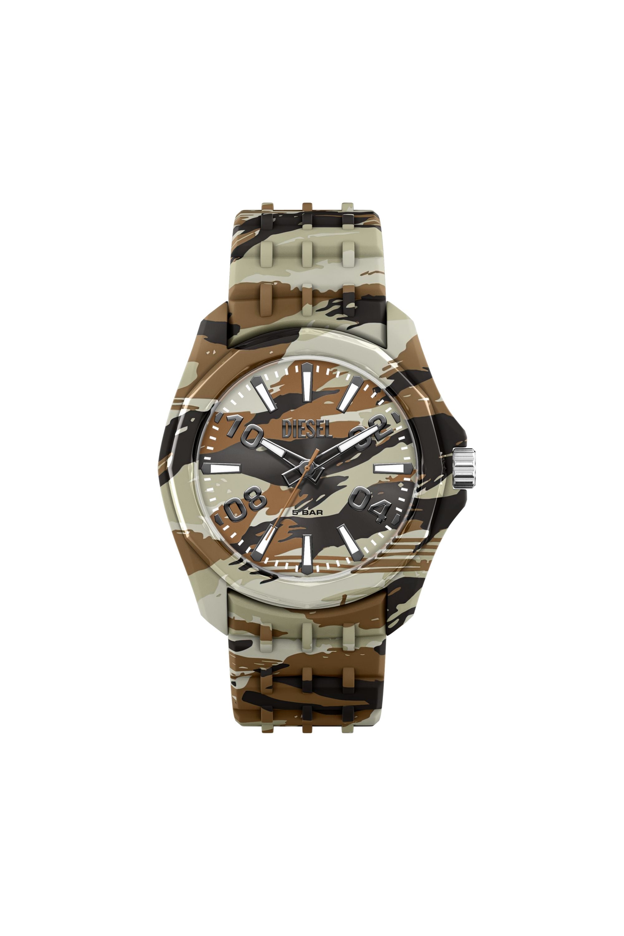 Diesel - DZ2242 WATCH, Male's Stinger camo silicone watch in ブラウン/グリーン - 1