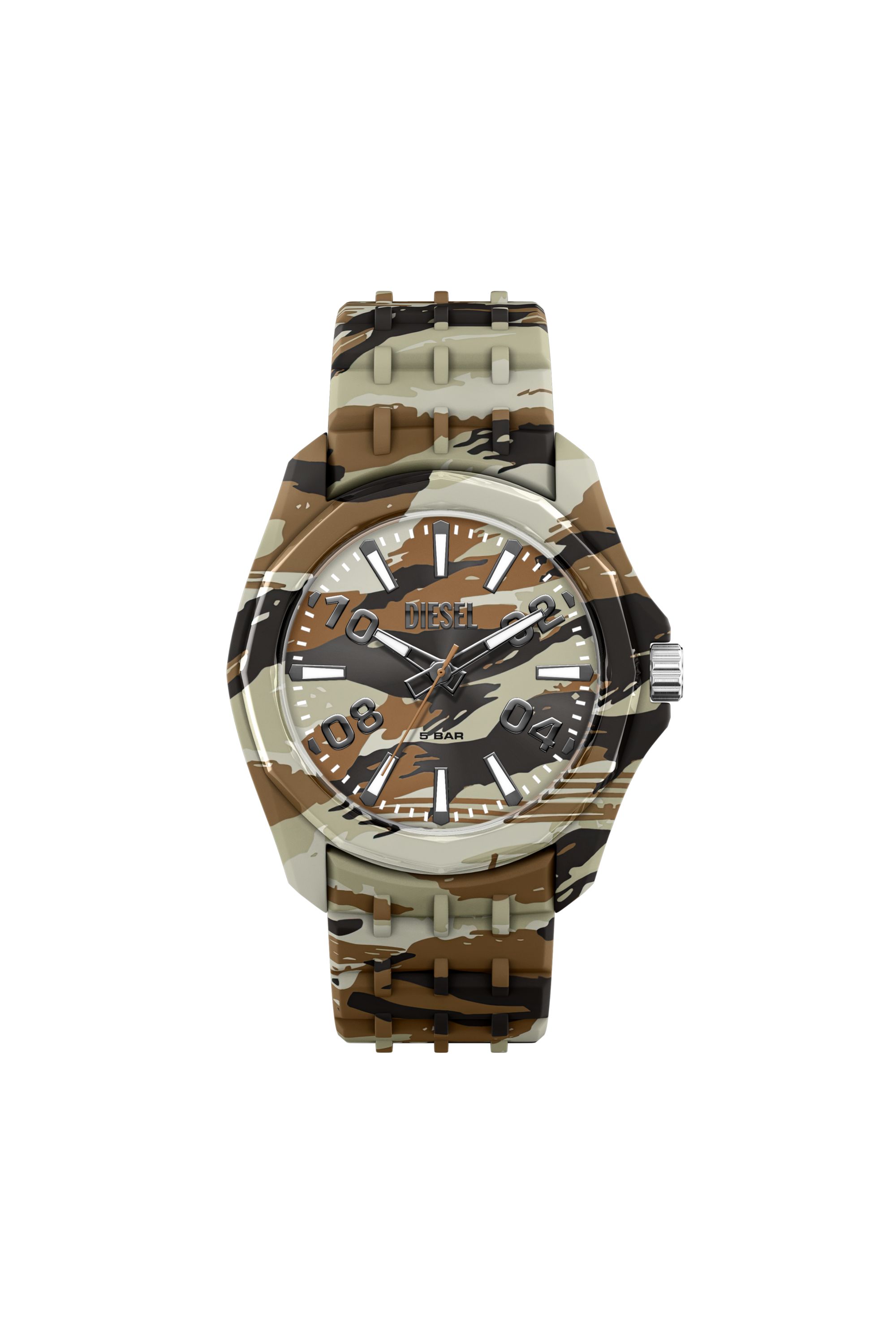 Diesel - DZ2242 WATCH, Male's Stinger camo silicone watch in ブラウン/グリーン - 1