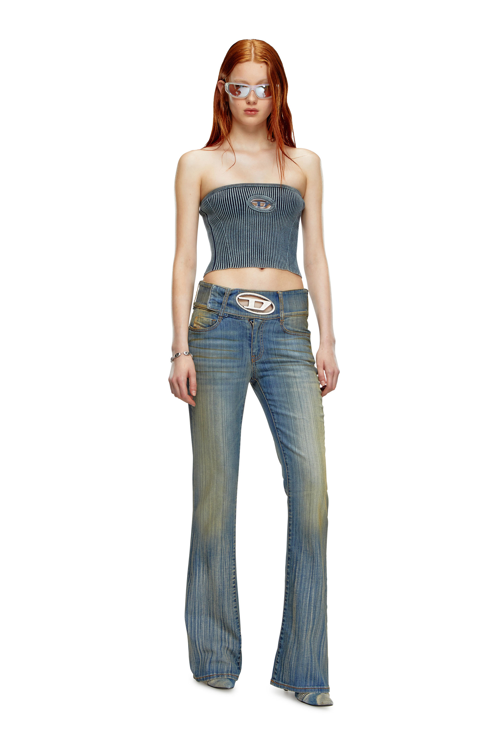 Diesel - M-CLARKSVILLEX-C, Female's Rib-knit tube top with Oval D in ダークブルー - 1