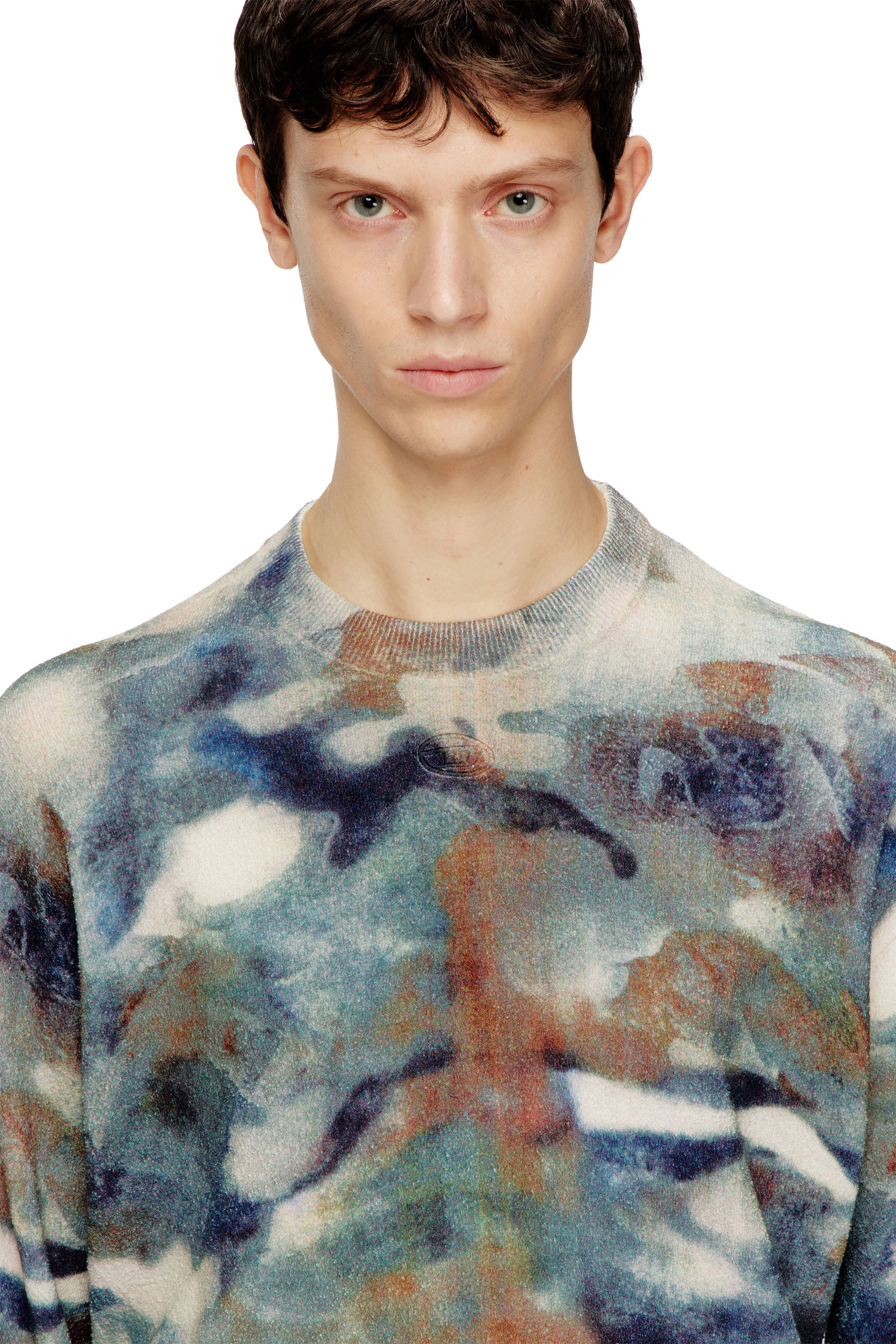 Diesel - K-ILLUM, Male's Sponge-yarn jumper with abstract print in ベージュ/ブルー - 4