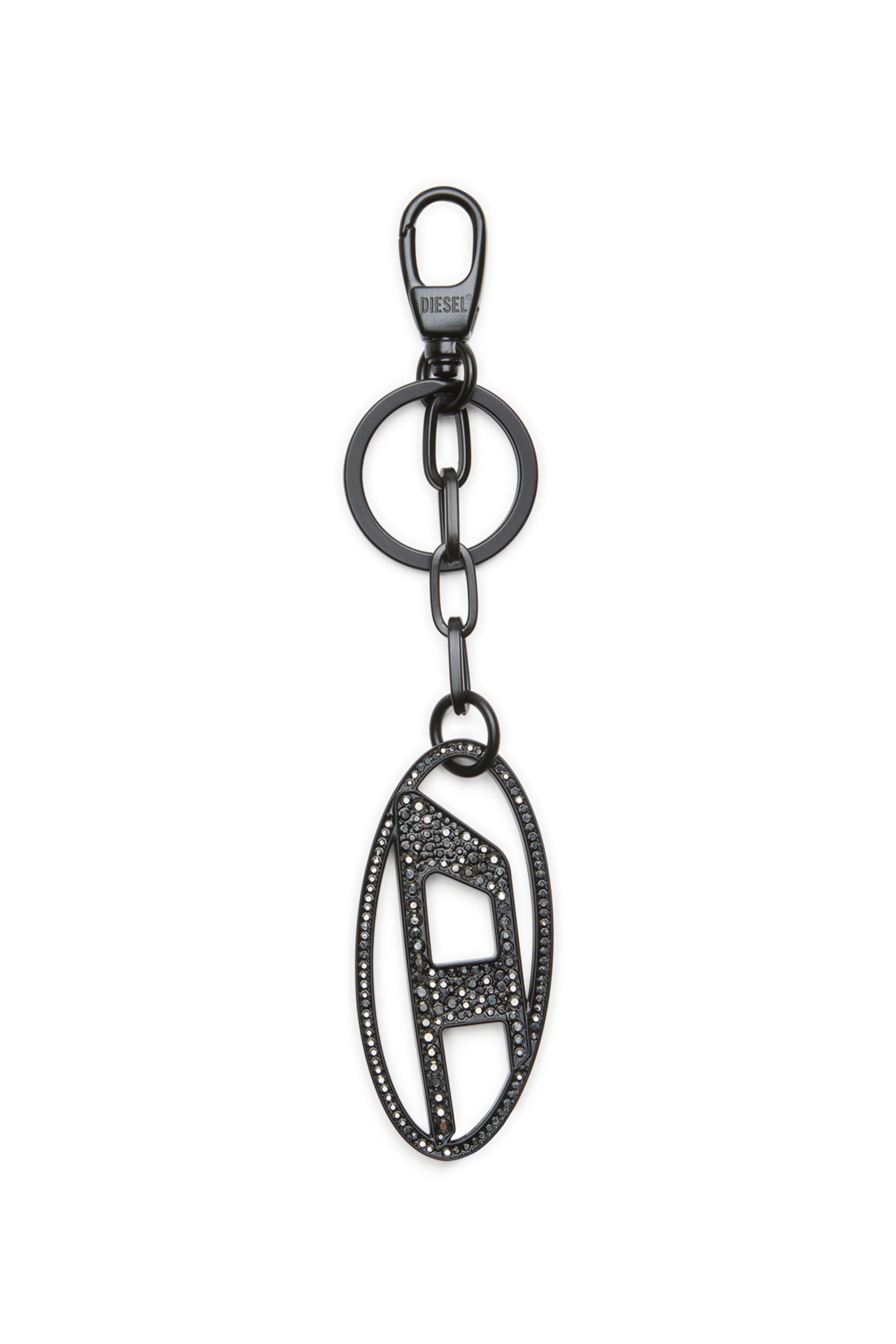 Diesel - HOLY-C, Female's Metal Oval D keyring with crystals in ブラック/シルバー - 1