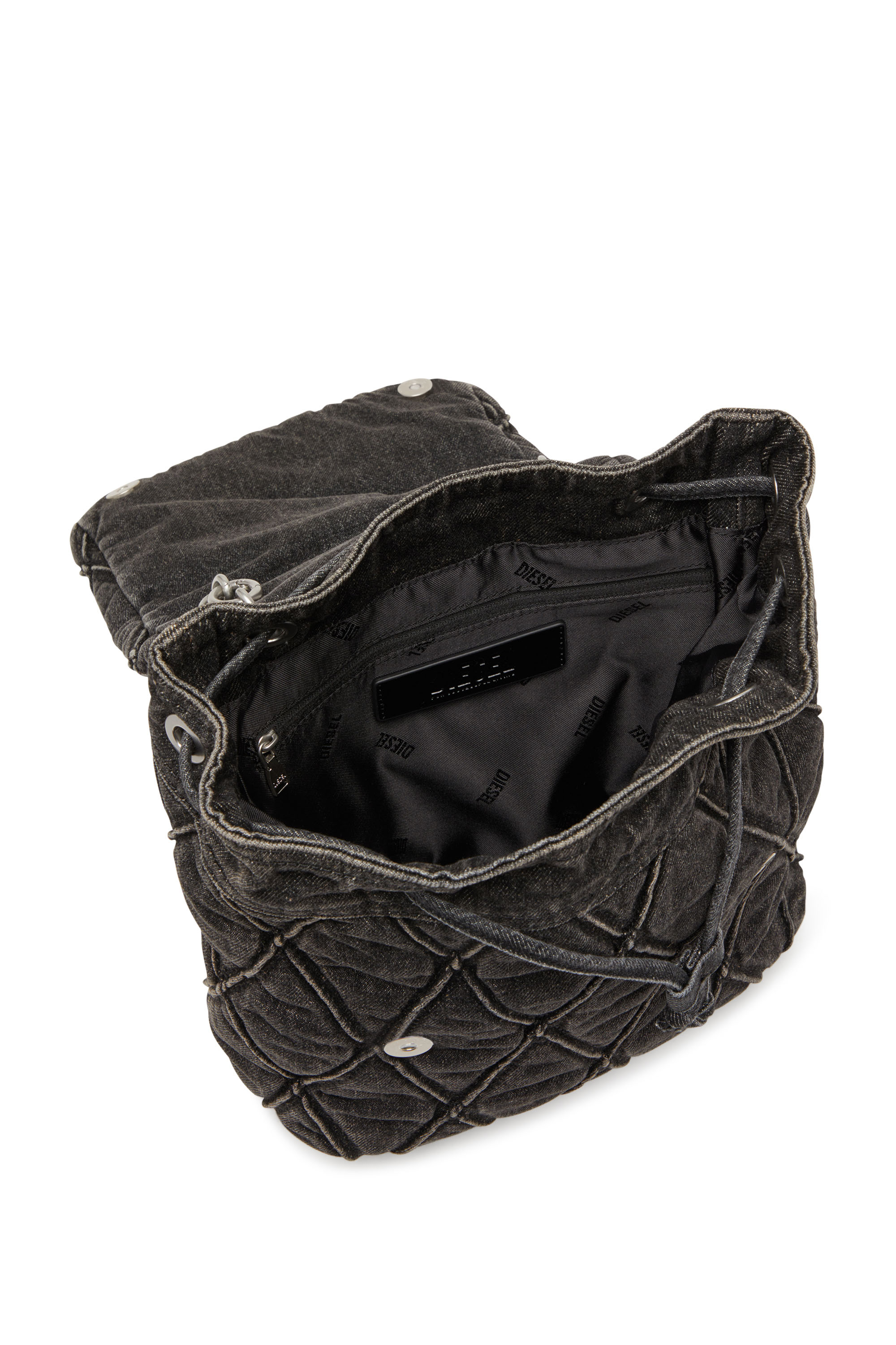 Diesel - CHARM-D BACKPACK S, Female's Charm-D S-Backpack in Argyle quilted denim in ブラック - 5