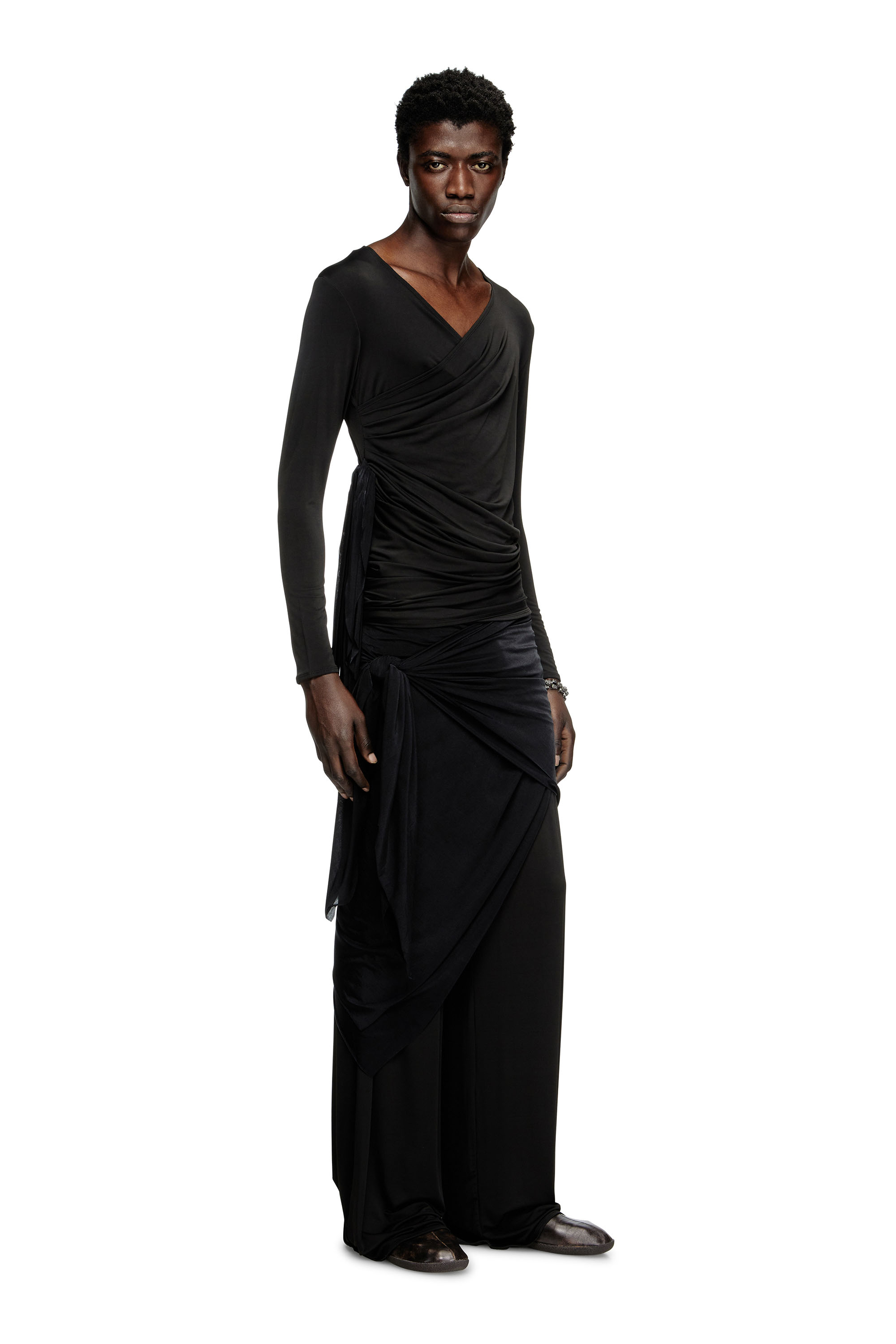 Diesel - T-CRISSY-PLAIN, Unisex's Draped top in fluid jersey in ブラック - 6