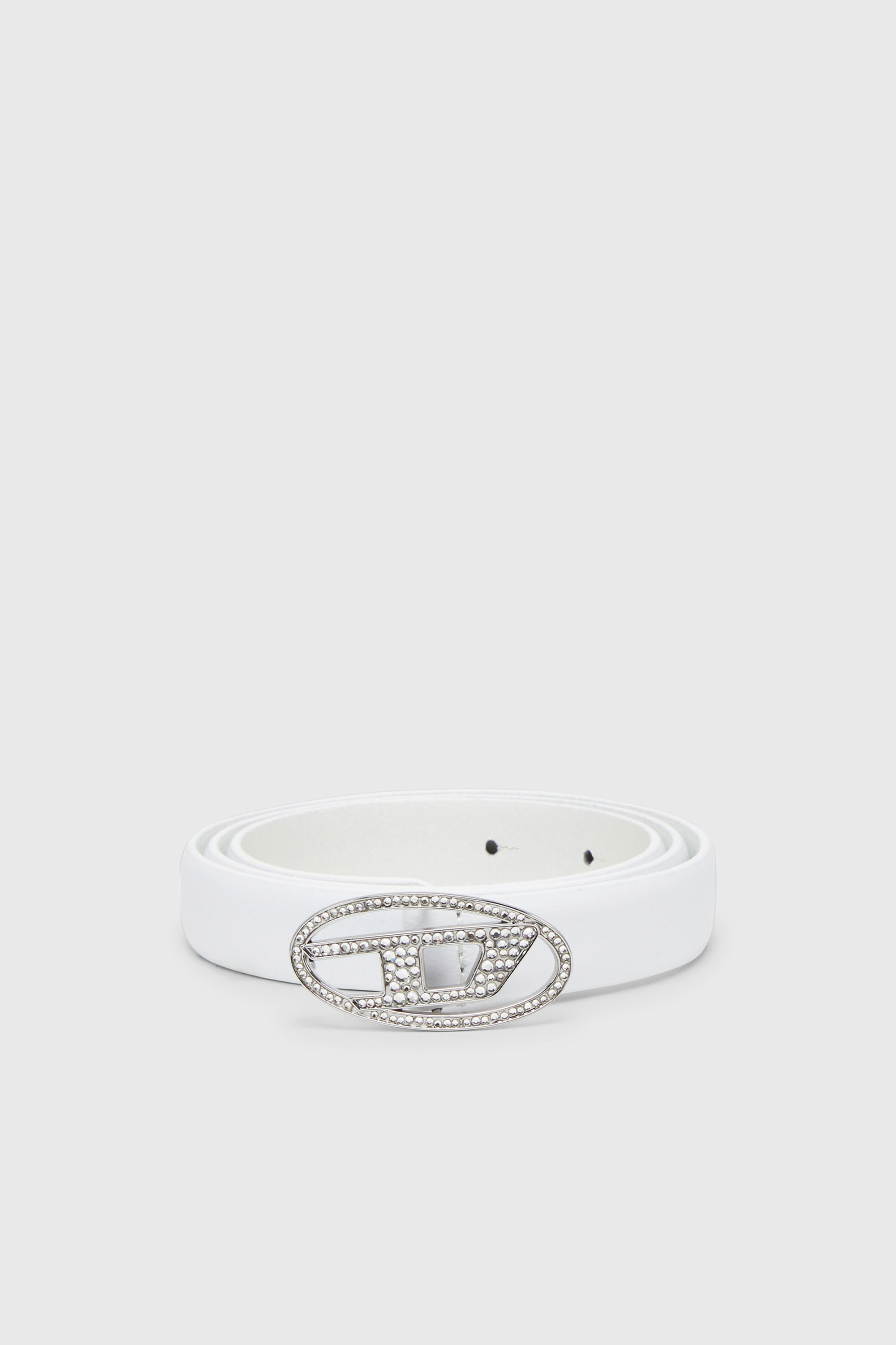 Diesel - B-1DR STRASS 20, Female's 1.9cm slim leather belt with crystal buckle in ホワイト - 1