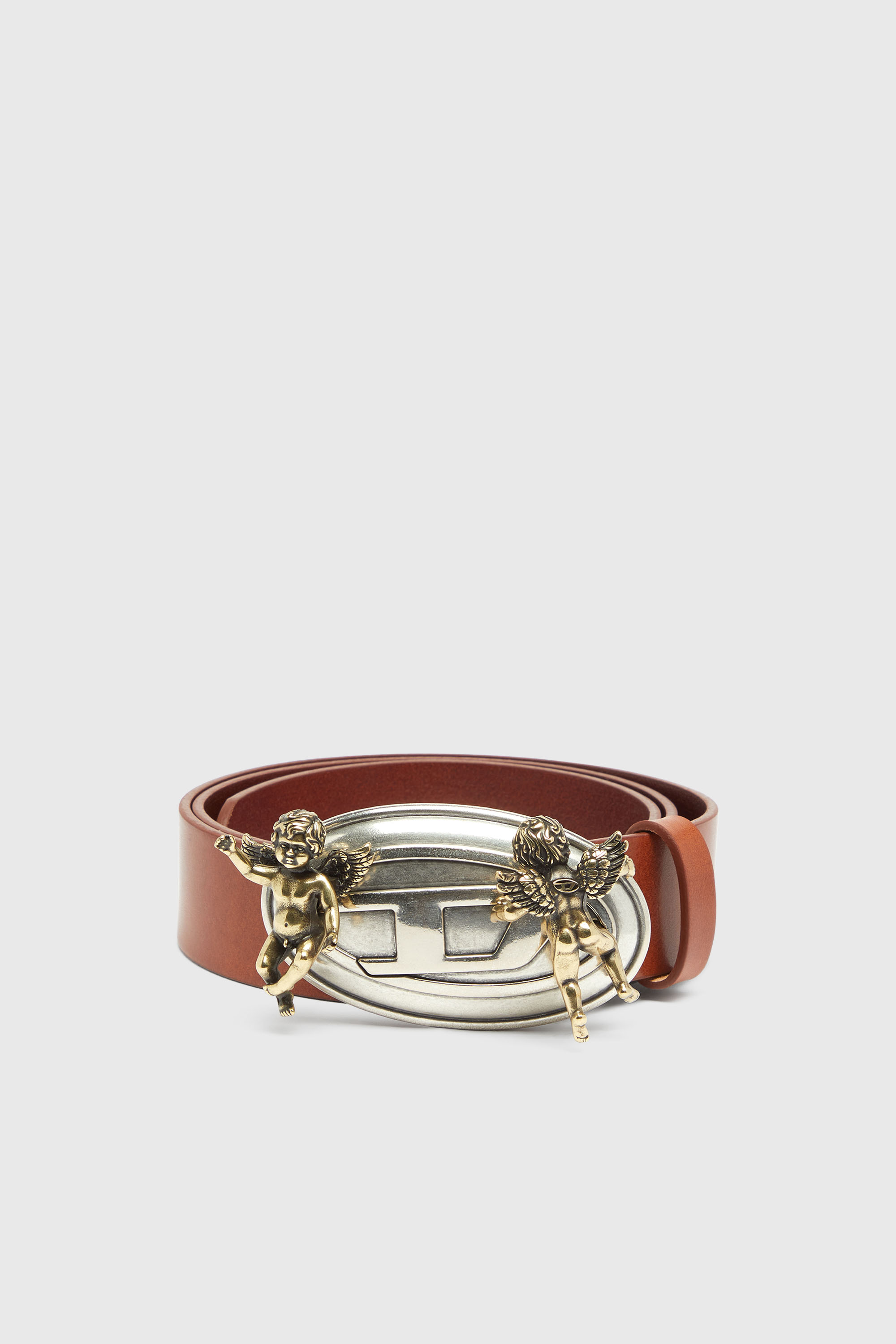 Diesel - B-OVAL ANGELS 35, Female's 3.5cm leather belt with cherub Oval D buckle in ブラウン - 1