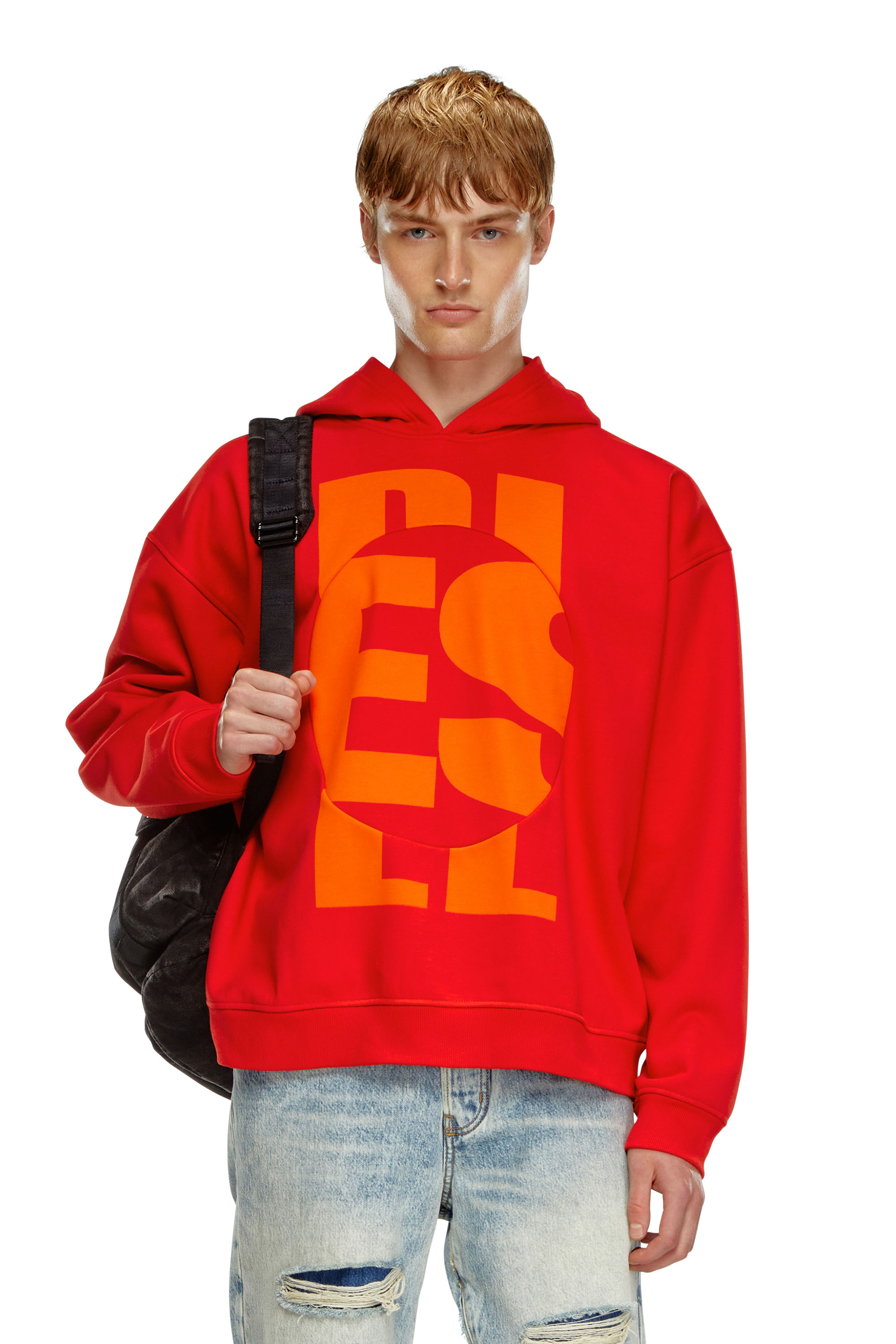 Diesel - S-BOXT-HOOD-CIRCLE, Male's Hoodie with logo and circular inlay in レッド - 1