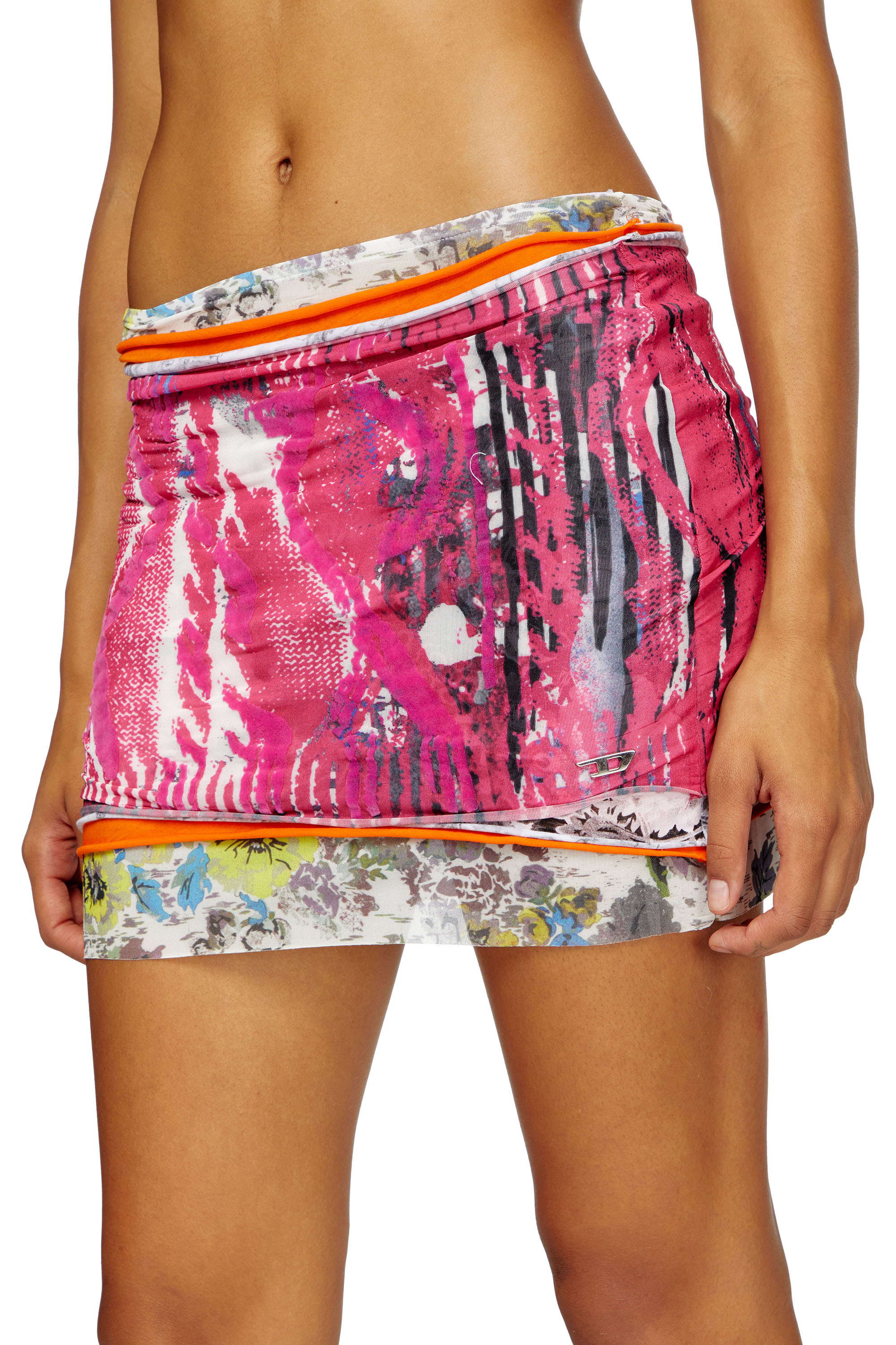 Diesel - O-PEONY, Female's Layered miniskirt with Peony pop print in ピンク / ホワイト - 5