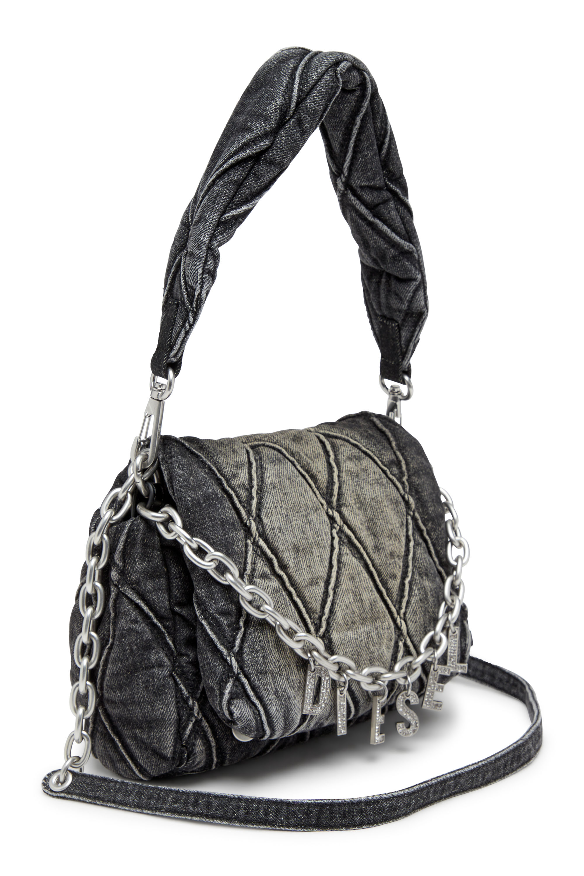 Diesel - CHARM-D SHOULDER S, Female's Charm-D S-Small shoulder bag in quilted denim in ブラック - 5