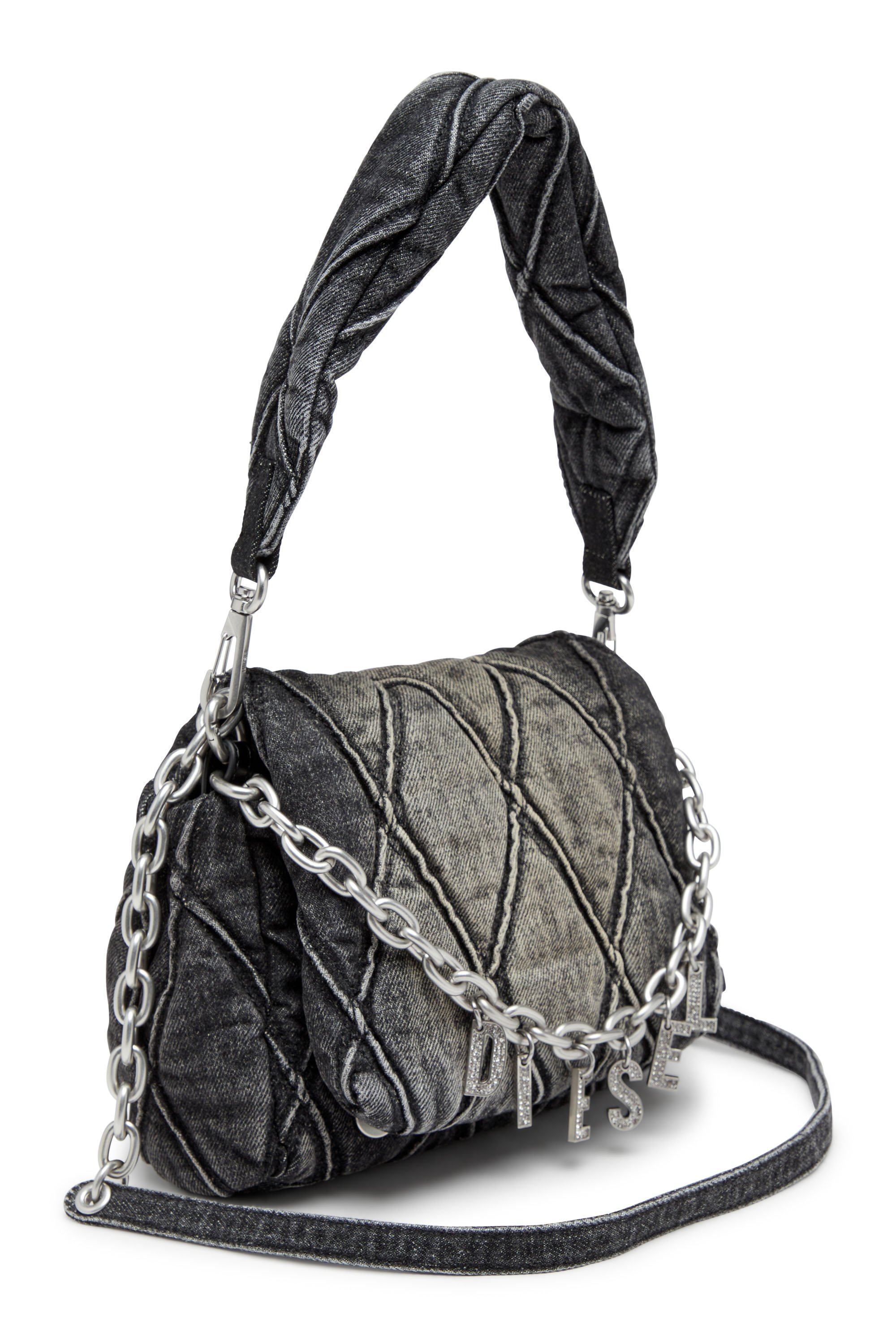 Diesel - CHARM-D SHOULDER S, Female's Charm-D S-Small shoulder bag in quilted denim in ブラック - 6