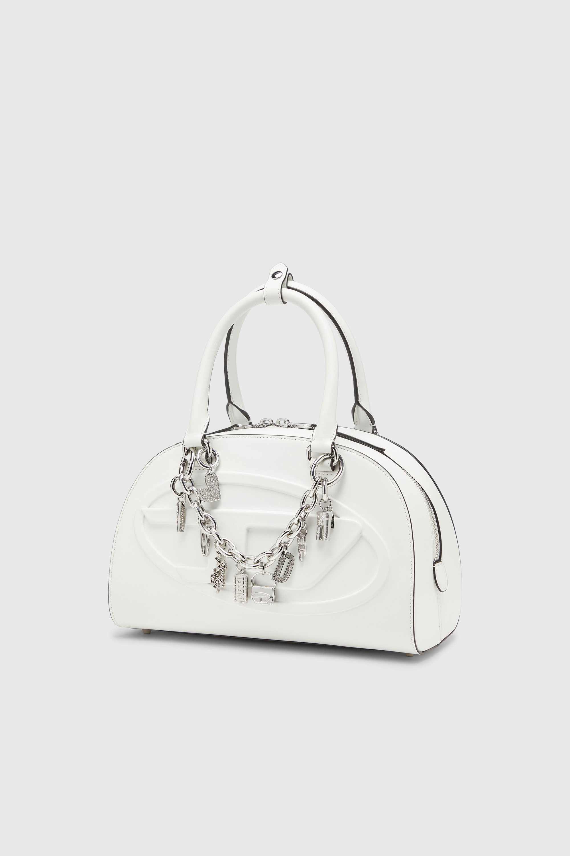 DIESEL ハート型チャームピアス Mサイズ DX13600D CHARM-HEART Metal heart charm with rhinestones｜シルバー
