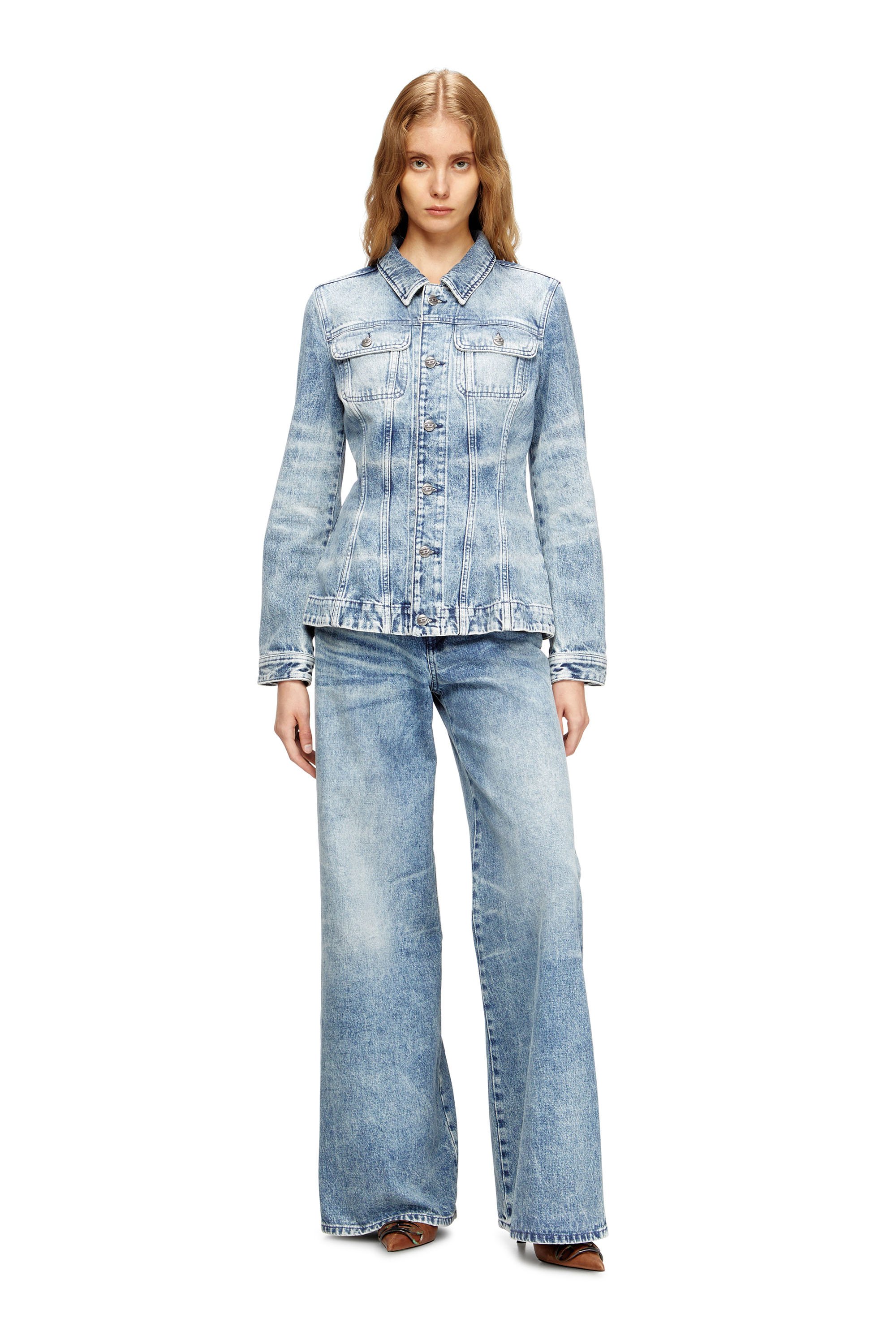 Diesel - DE-KATERIN-FSH, Female's Fitted jacket in lasered cotton-hemp denim in ライトブルー - 2
