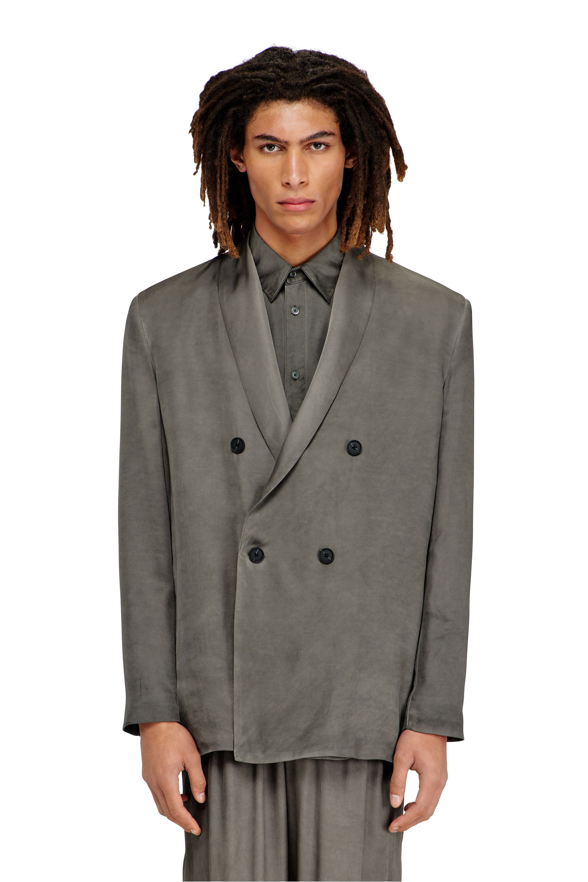 Diesel - J-ARMAN-ALBG, Male's Blazer in treated fluid viscose in ダークグレー - 1