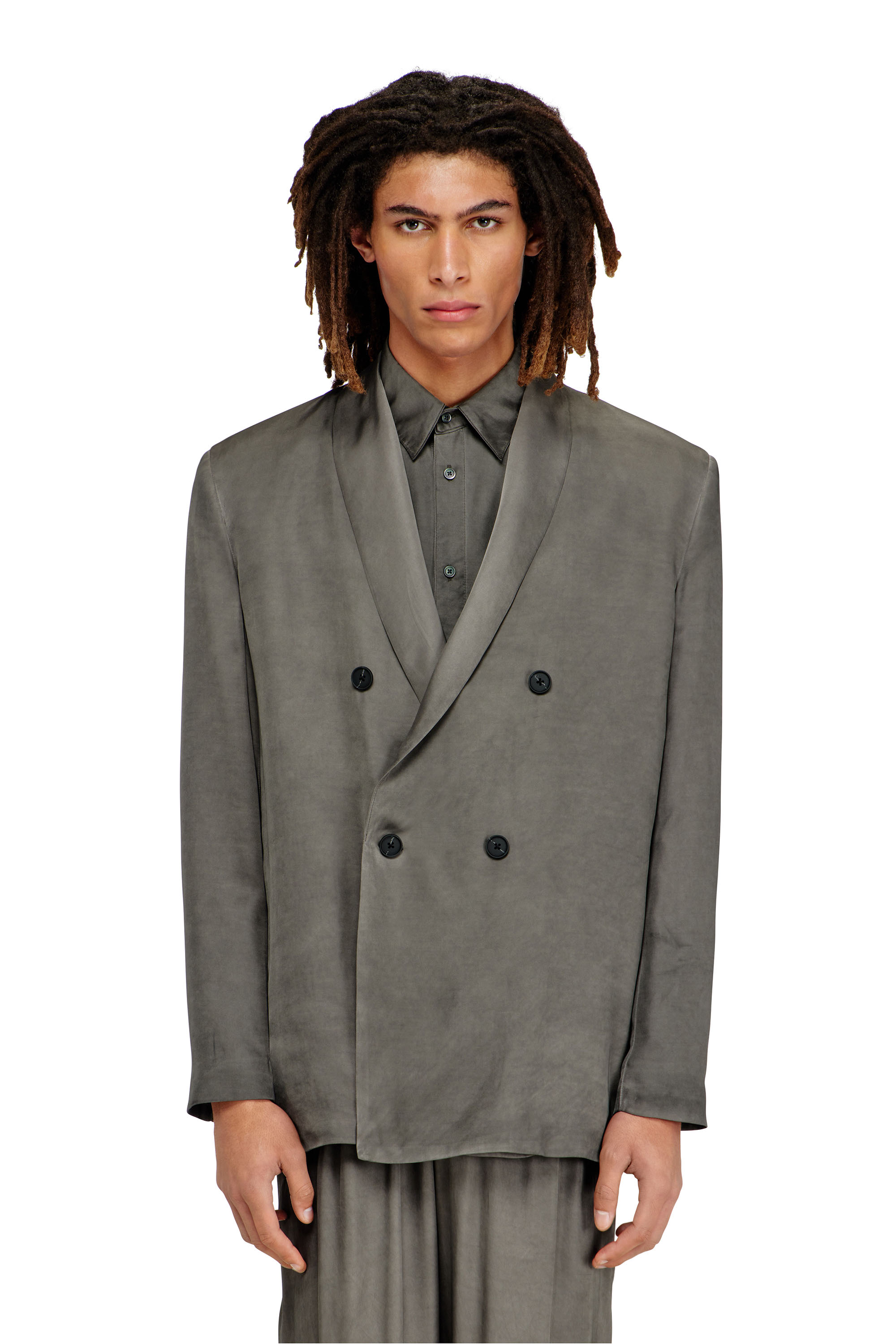 Diesel - J-ARMAN-ALBG, Male's Blazer in treated fluid viscose in ダークグレー - 3