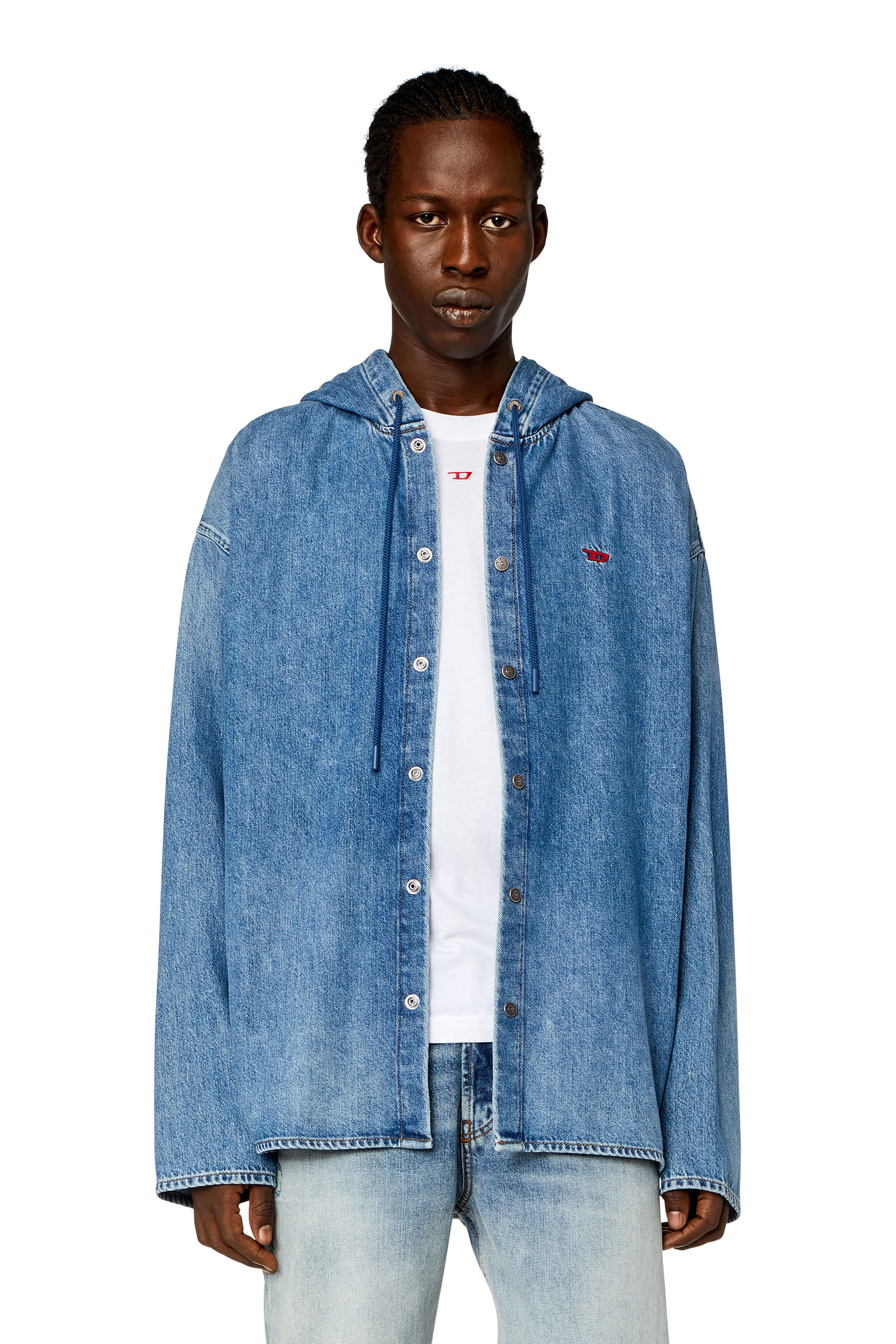 Diesel - D-DEWNY-HOOD, Male's Hybrid shirt in fix denim in ブルー - 3