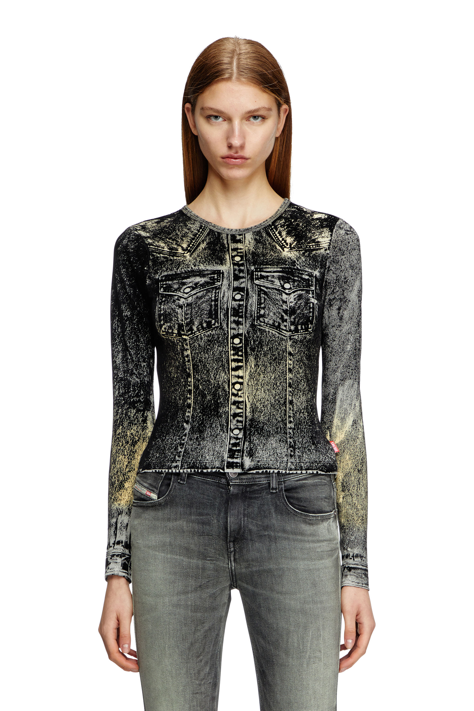 Diesel - T-AXY, Female's Long sleeve top with jacket print in ダークグレー - 1