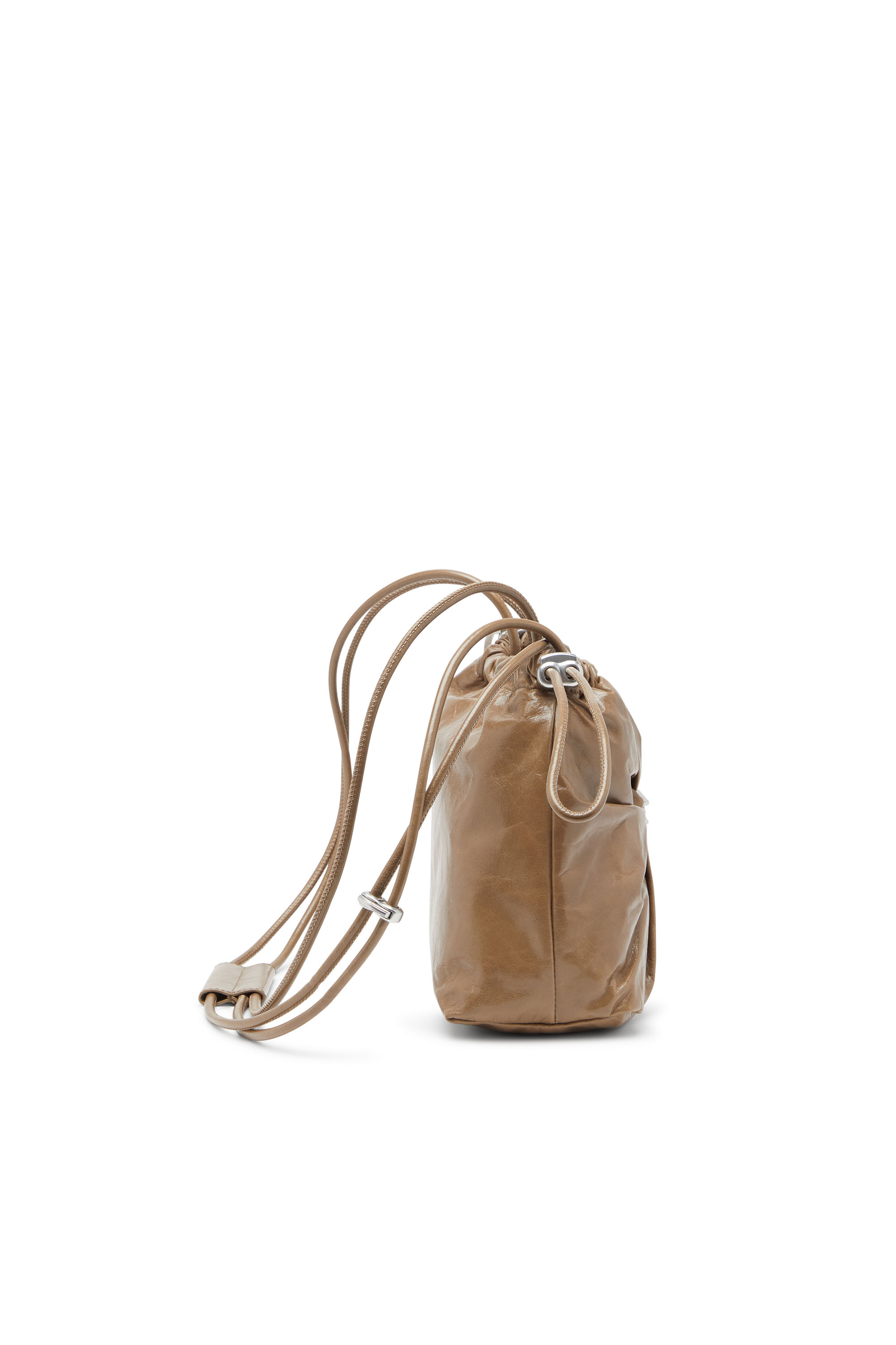 Diesel - SCRUNCH-D BUCKET, Female's Scrunch-D-Bucket bag in shiny wrinkled leather in ライトブラウン - 3