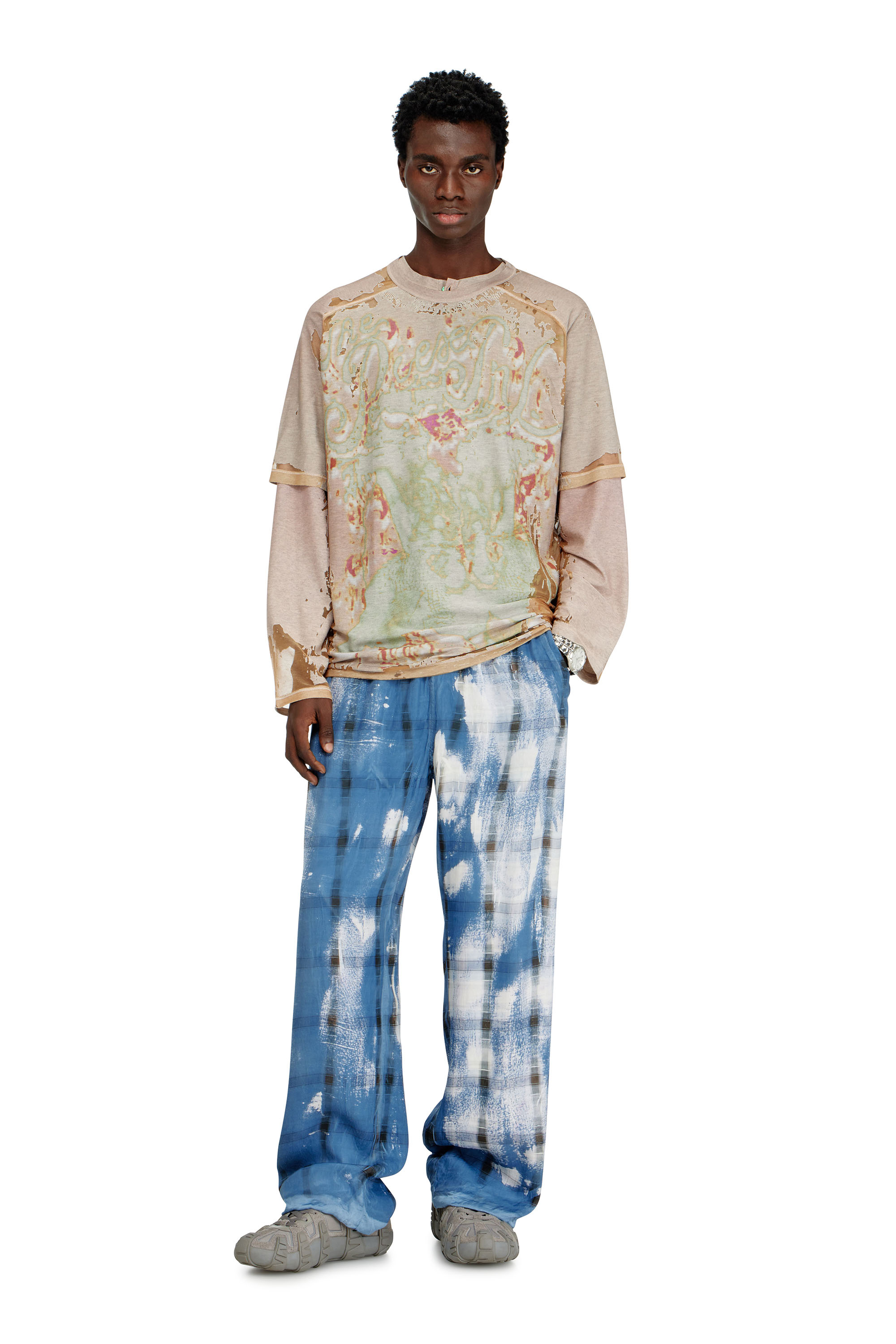 Diesel - T-LIVO, Male's T-shirt in printed devor&eacute; jersey in ライトブラウン - 2