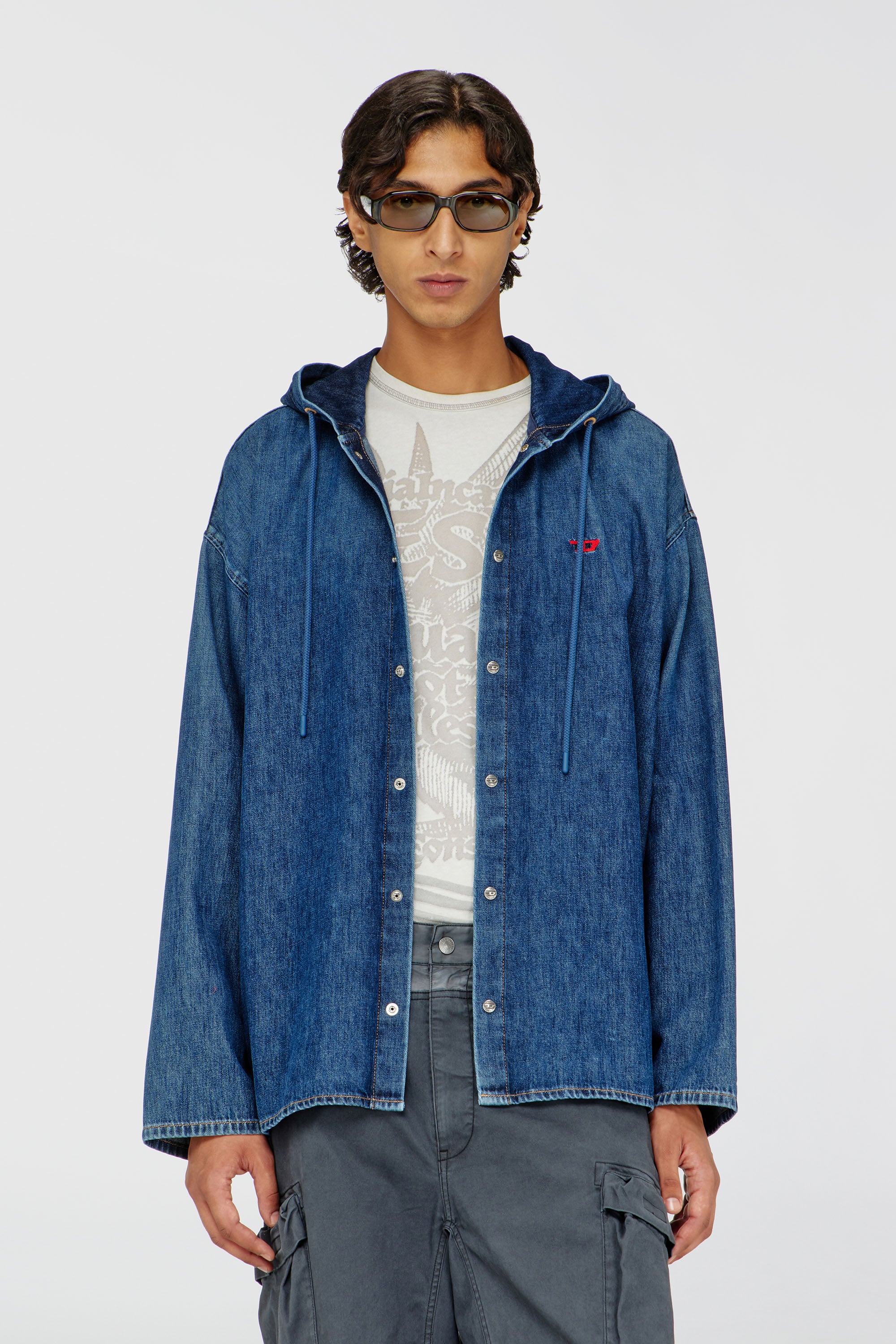 Diesel - D-DEWNY-HOOD, Male's フーディーシャツ in ダークブルー - 3
