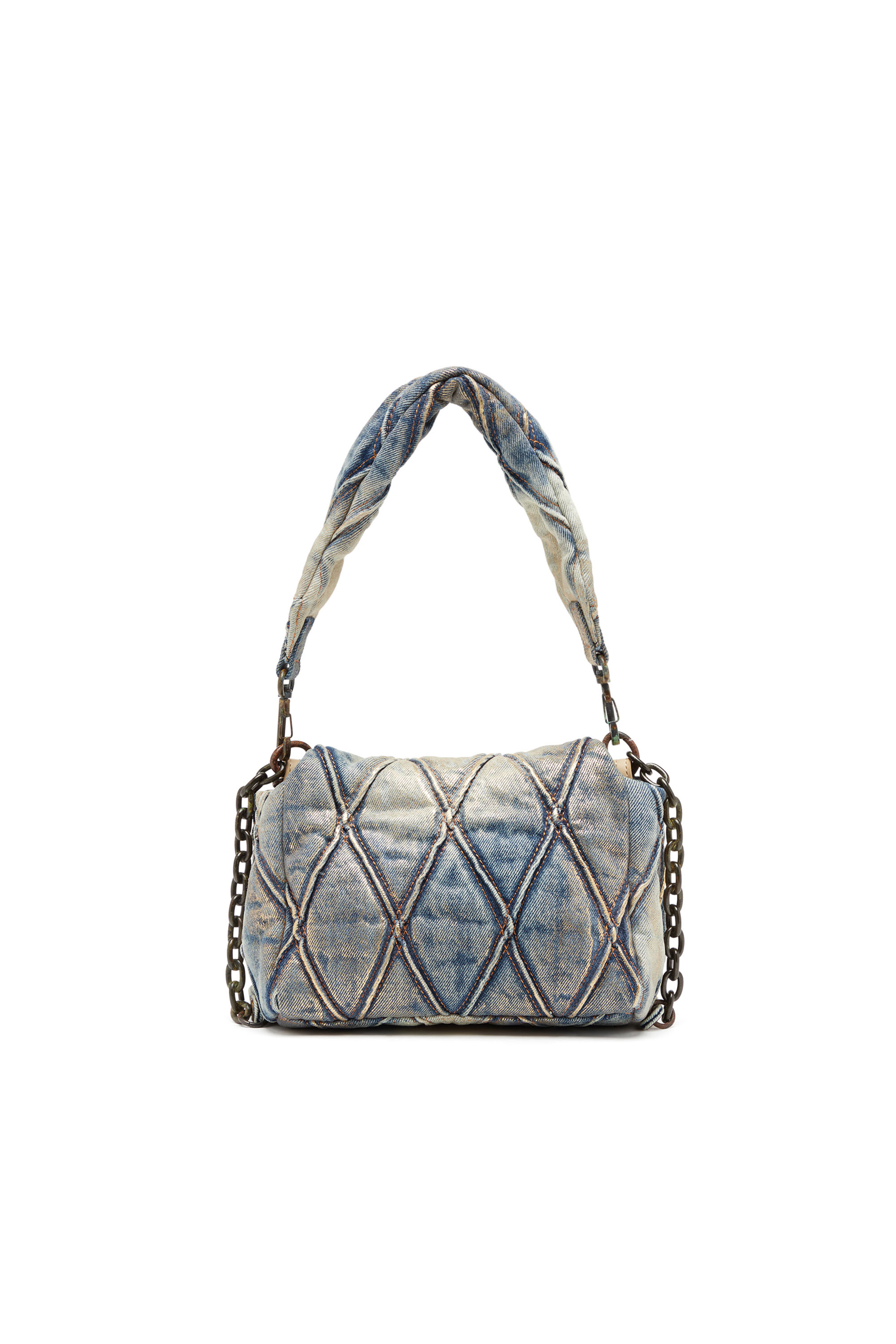 Diesel - CHARM-D SHOULDER S, Female's Charm-D S-Small shoulder bag in metallic quilted denim in ブルー/ゴールド - 2