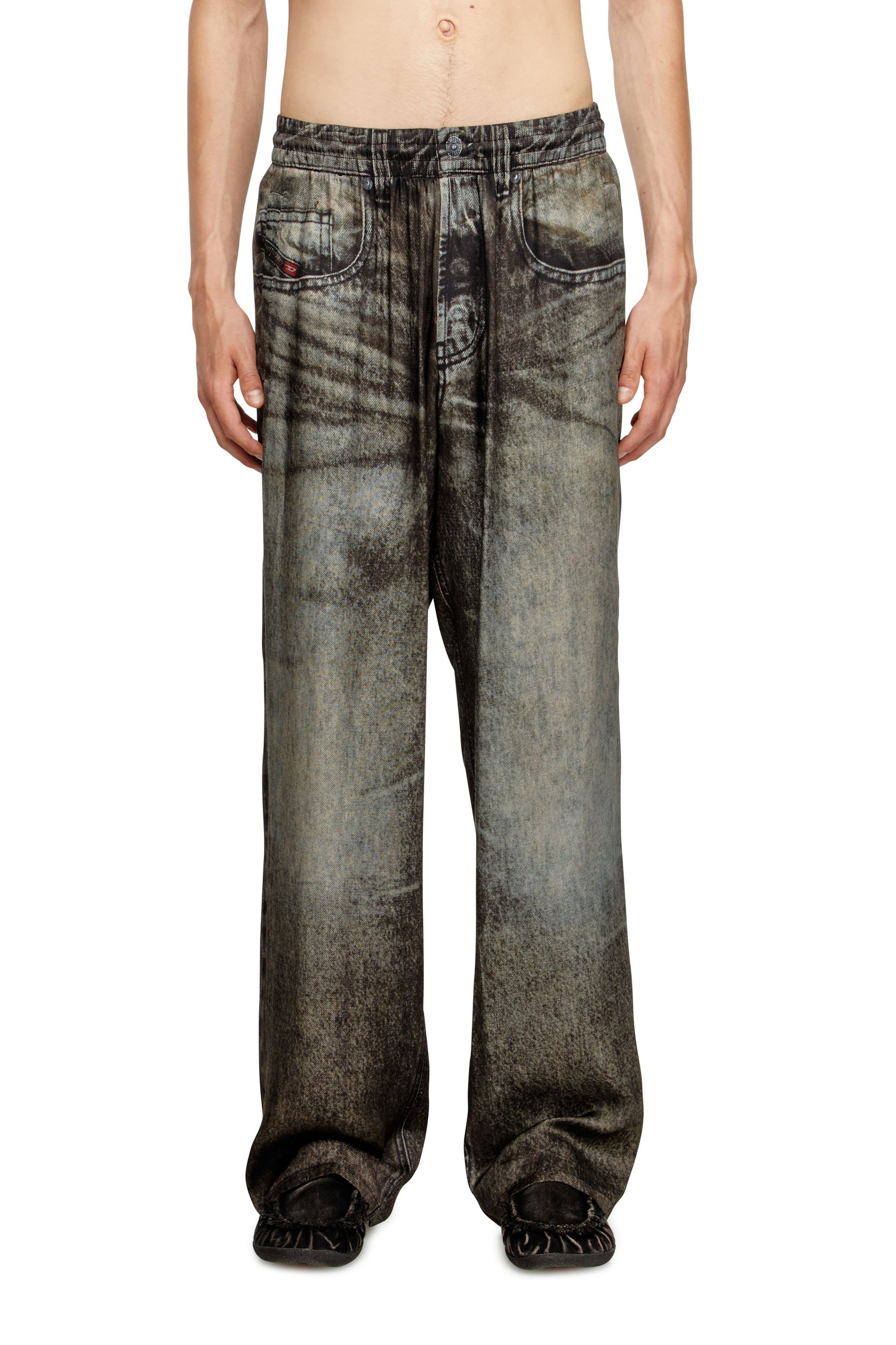 Diesel - P-THECK-LKCT, Male's Elasticated pants in denim-look viscose in ブラック - 2