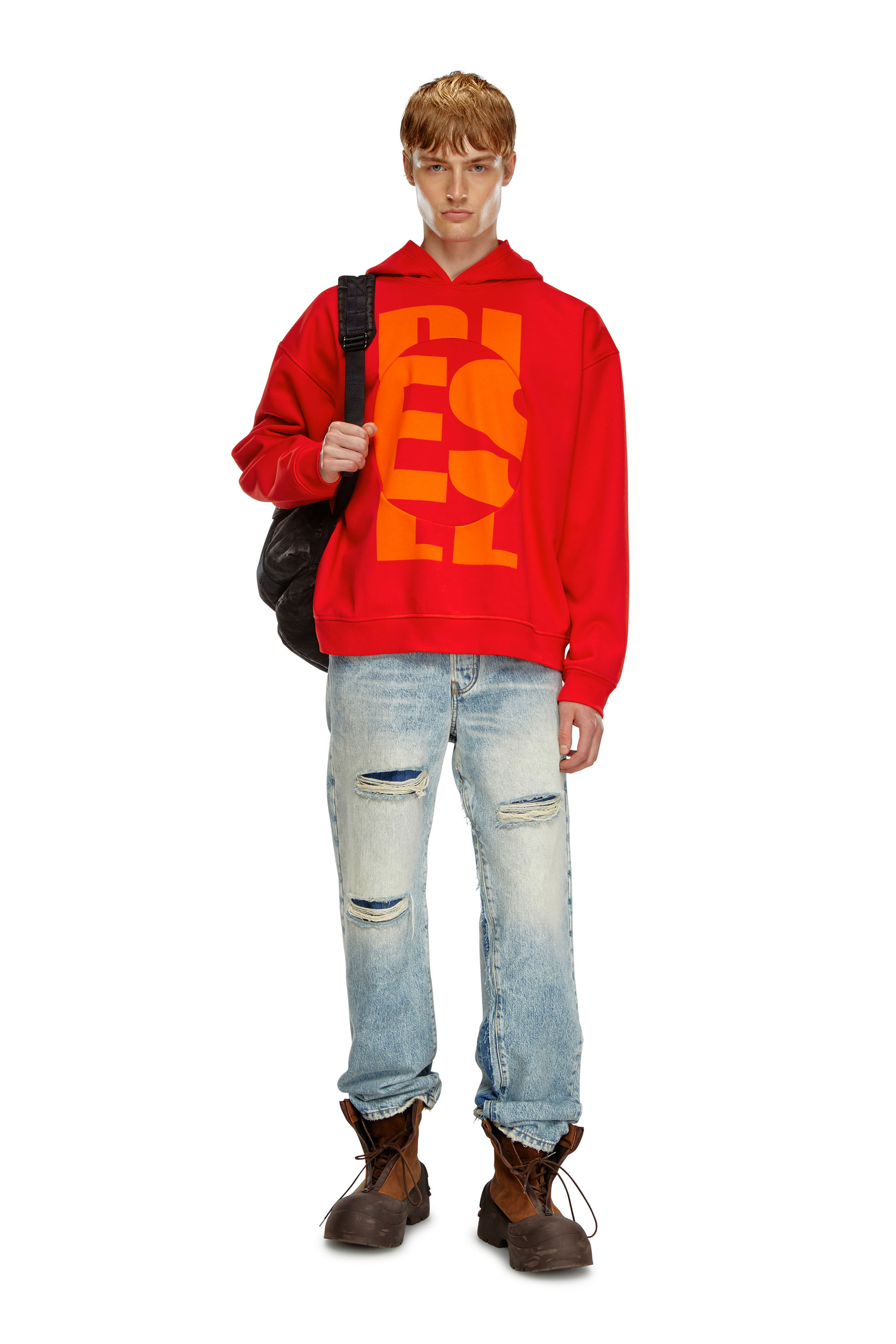 Diesel - S-BOXT-HOOD-CIRCLE, Male's Hoodie with logo and circular inlay in レッド - 2