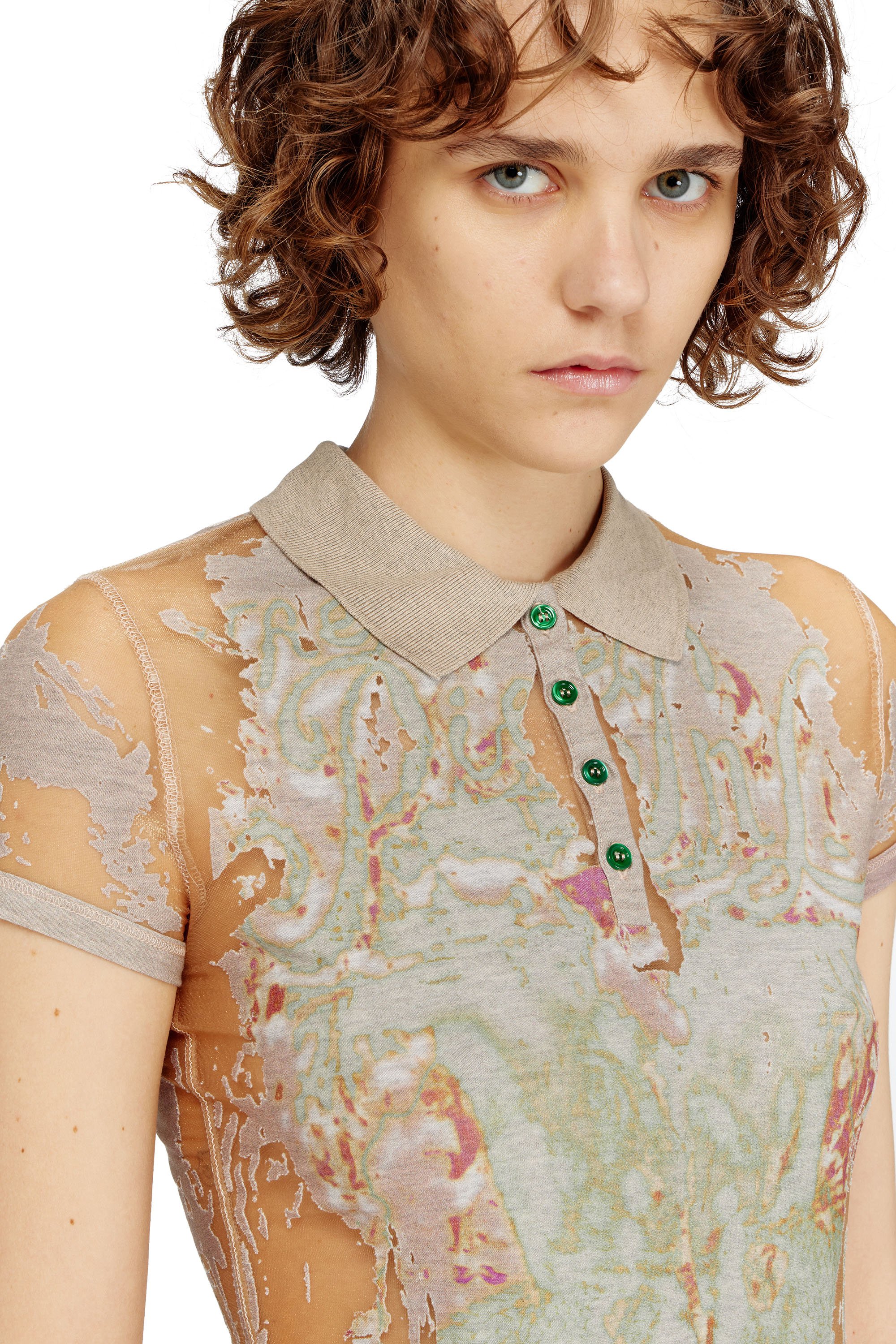 Diesel - T-DEVLO, Female's Polo shirt in printed devor&eacute; jersey in ライトブラウン - 4