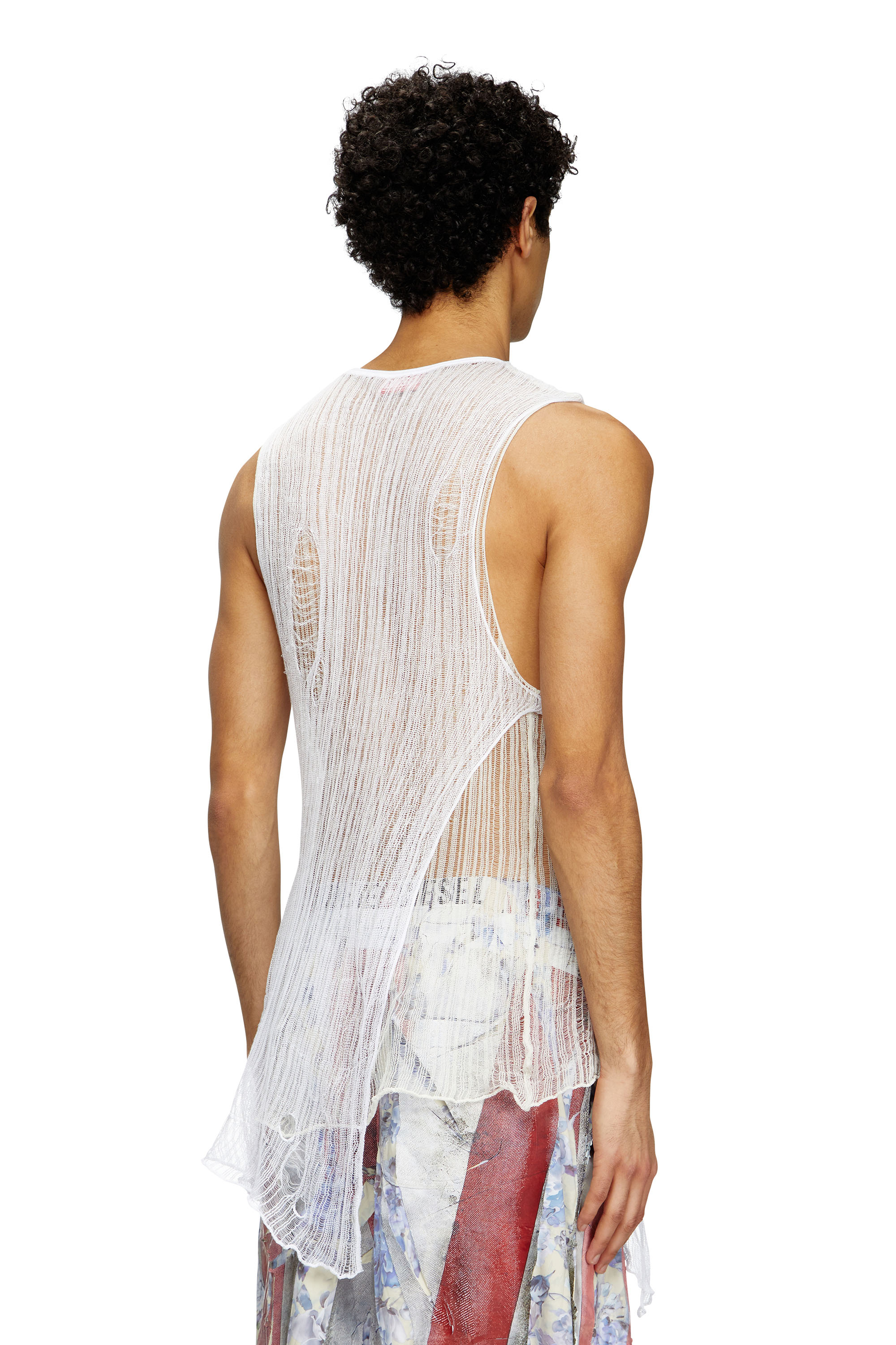 Diesel - K-ABANTE-B, Male's Knitted tank top with distressing in ホワイト - 5